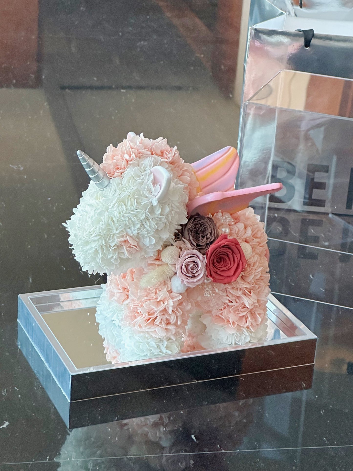 Forever Love" Real Touch Rose Unicorn Sculpture - Elegant Anniversary Gift, Never Withers, A Timeless Promise