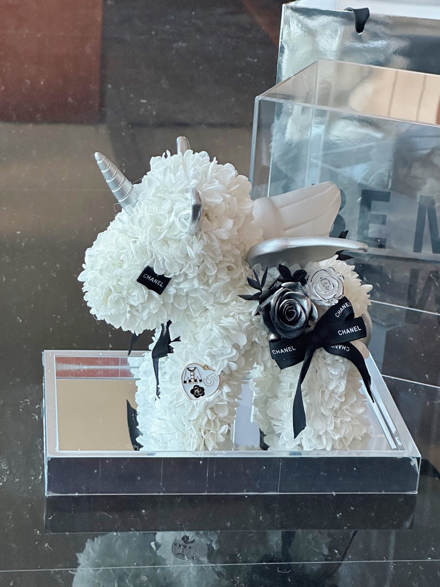 Magical Preserved Flower Unicorn Statue with LED Light Base - Enchanted Home Décor, Unique Valentine's Day Gift