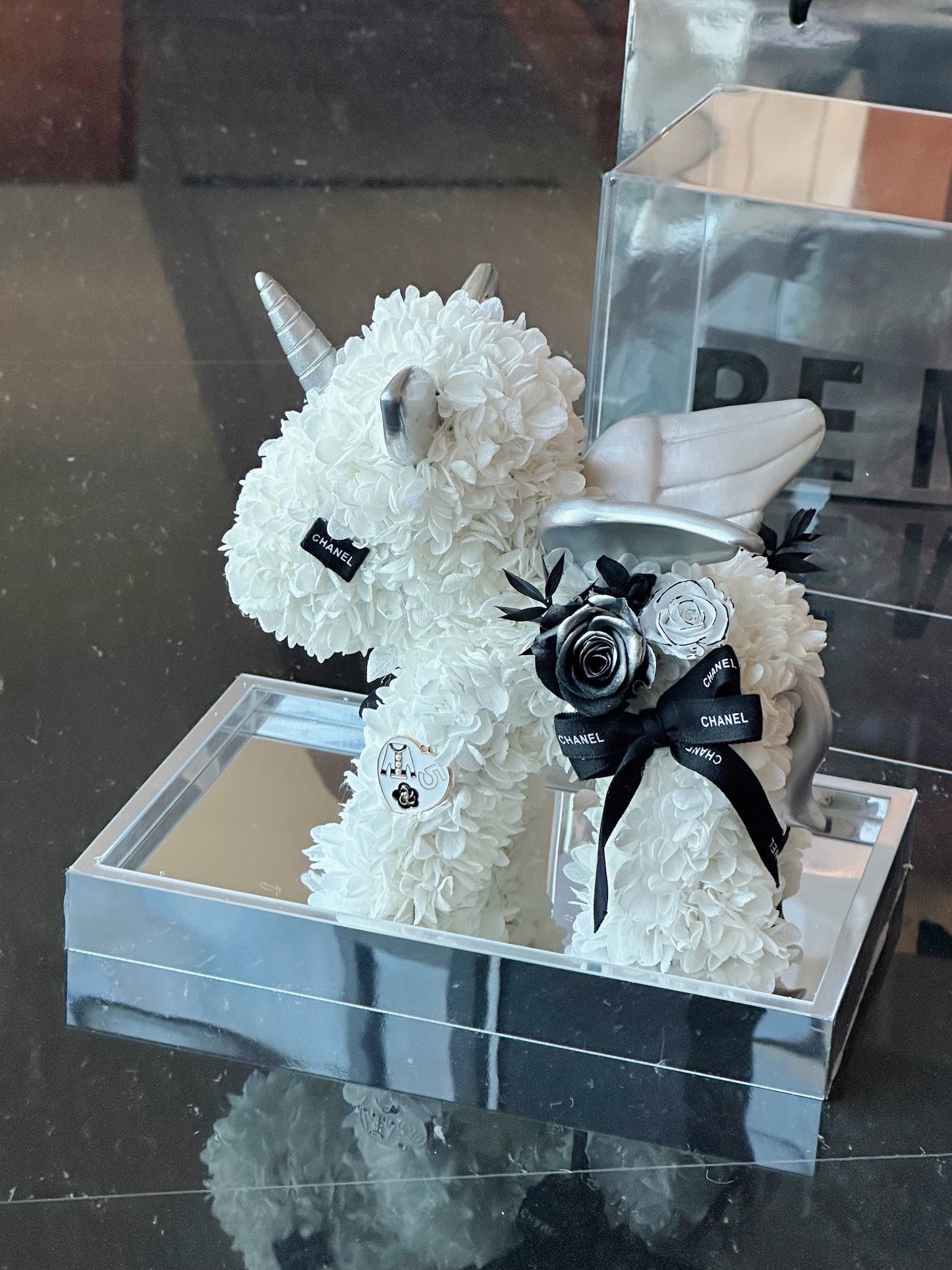 Magical Preserved Flower Unicorn Statue with LED Light Base - Enchanted Home Décor, Unique Valentine's Day Gift