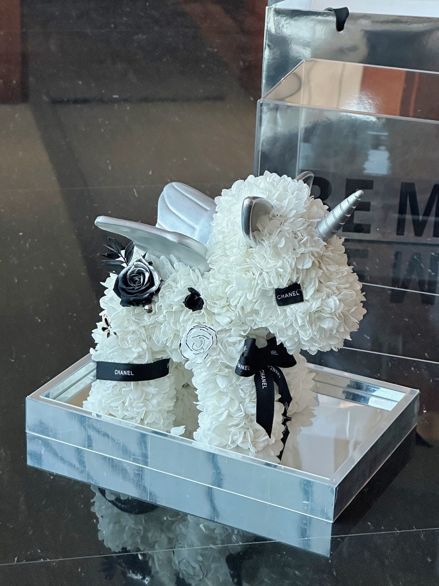 Magical Preserved Flower Unicorn Statue with LED Light Base - Enchanted Home Décor, Unique Valentine's Day Gift