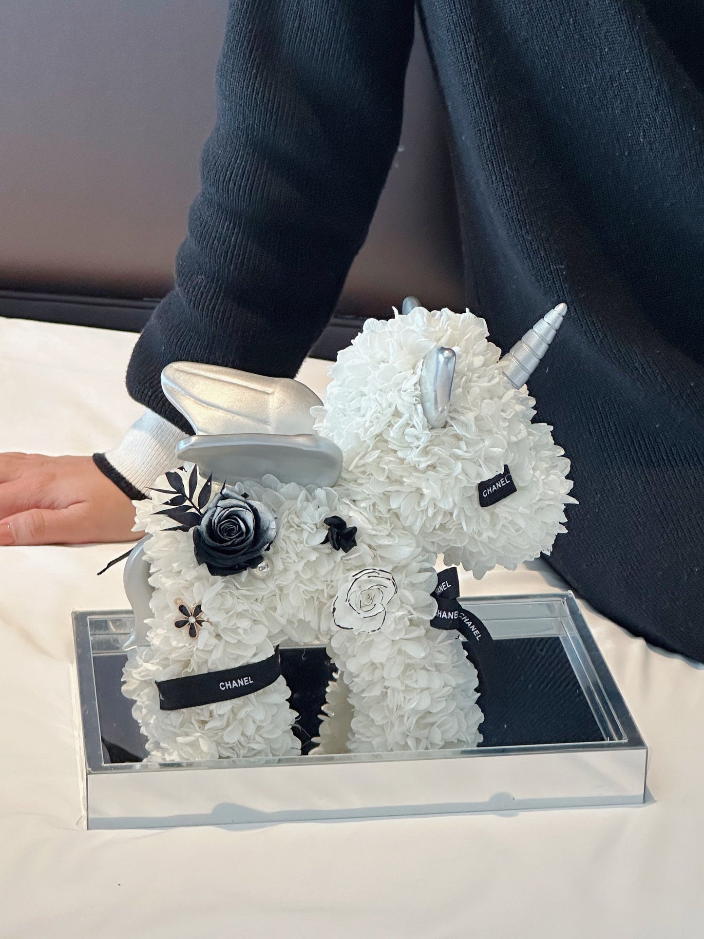 Magical Preserved Flower Unicorn Statue with LED Light Base - Enchanted Home Décor, Unique Valentine's Day Gift