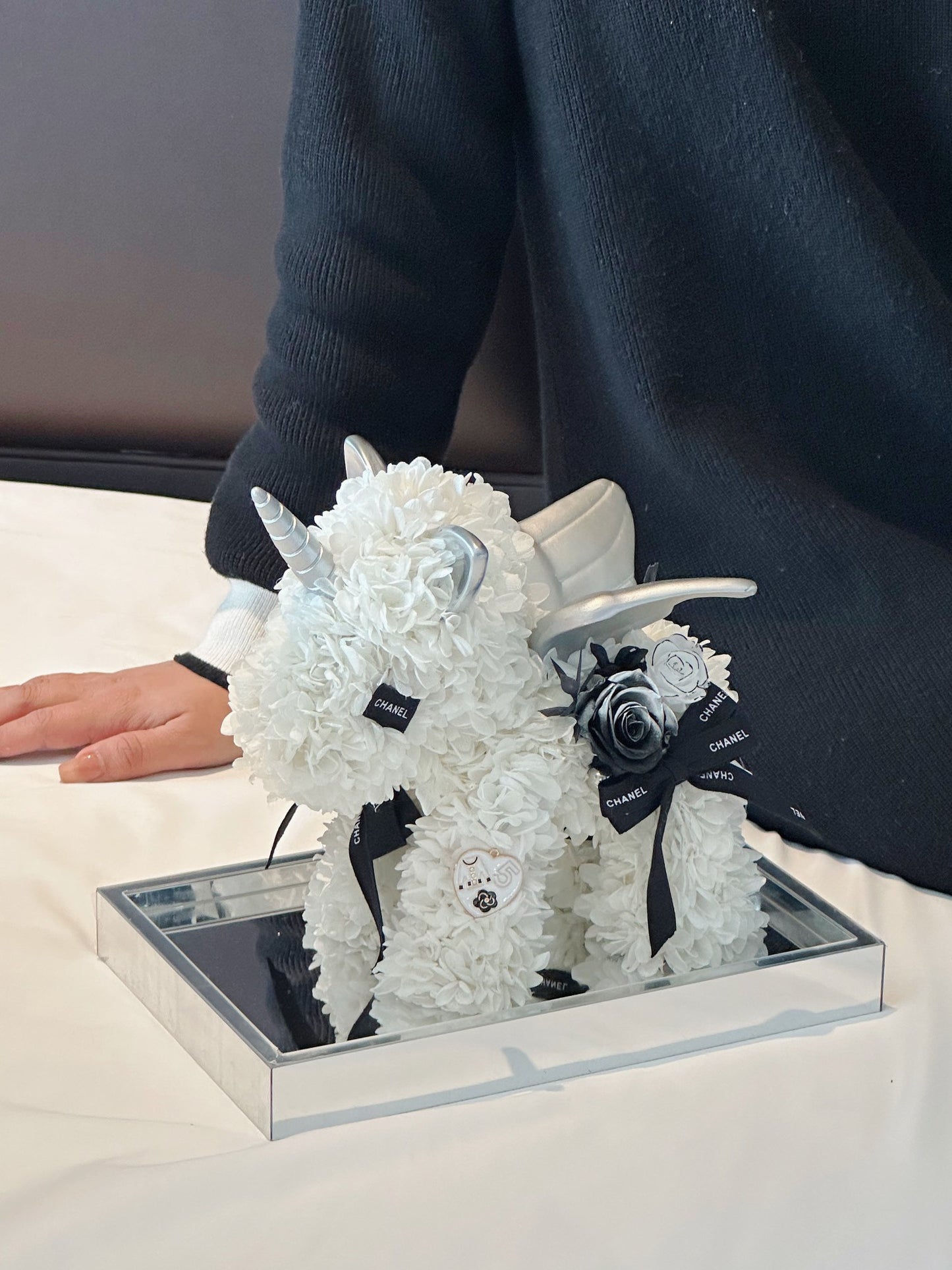 Magical Preserved Flower Unicorn Statue with LED Light Base - Enchanted Home Décor, Unique Valentine's Day Gift