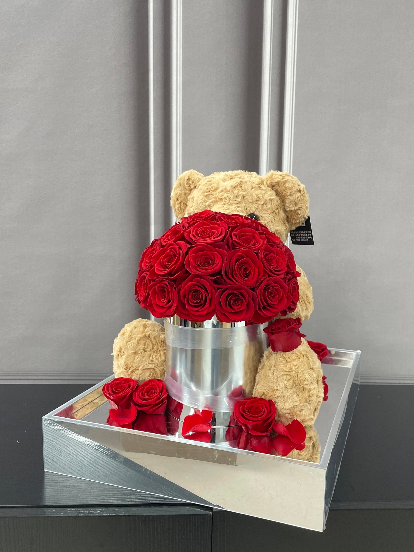 Teddy Bear Preserved Rose Hug Bucket - Everlasting love, timeless gift, ideal for birthdays and "just because" surprises