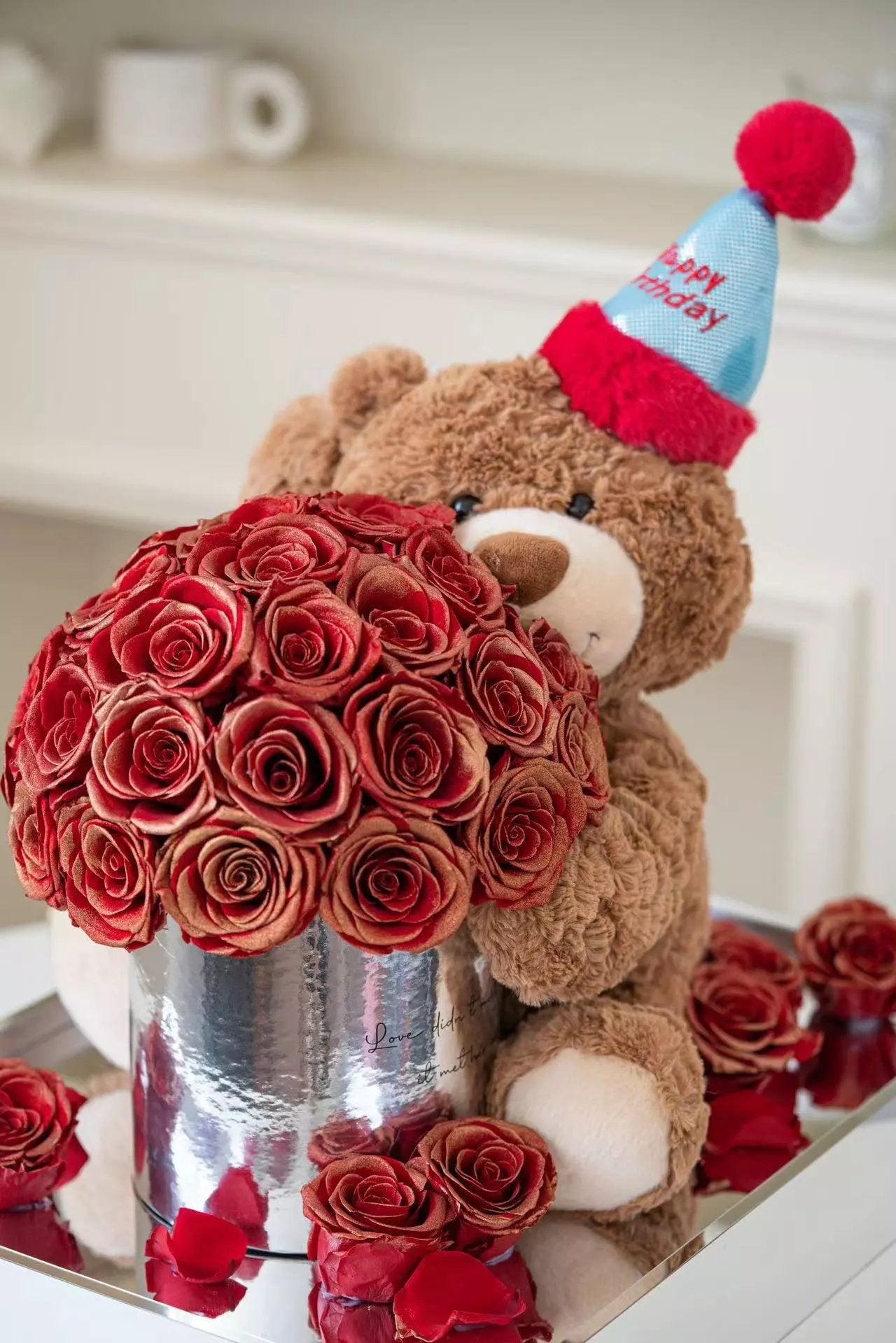  Preserved Flower Rose Hug Bucket - Long-Lasting Love Symbol, Eternal Gift, Great for Anniversary & Christmas