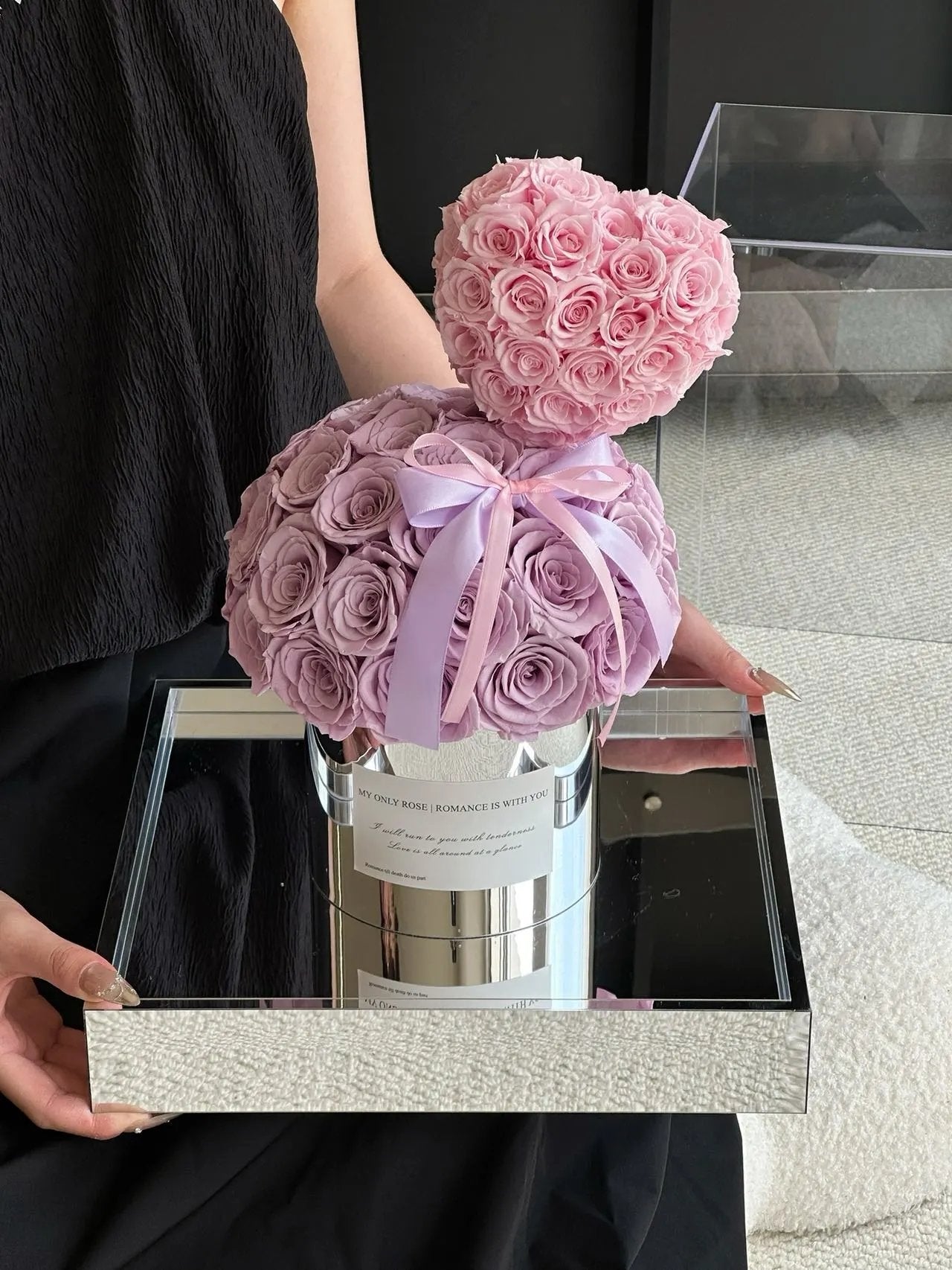 Handmade Everlasting Rose Hug Bucket - Preserved Flowers, Eternal Love Gift, Perfect for Girlfriend & Wife