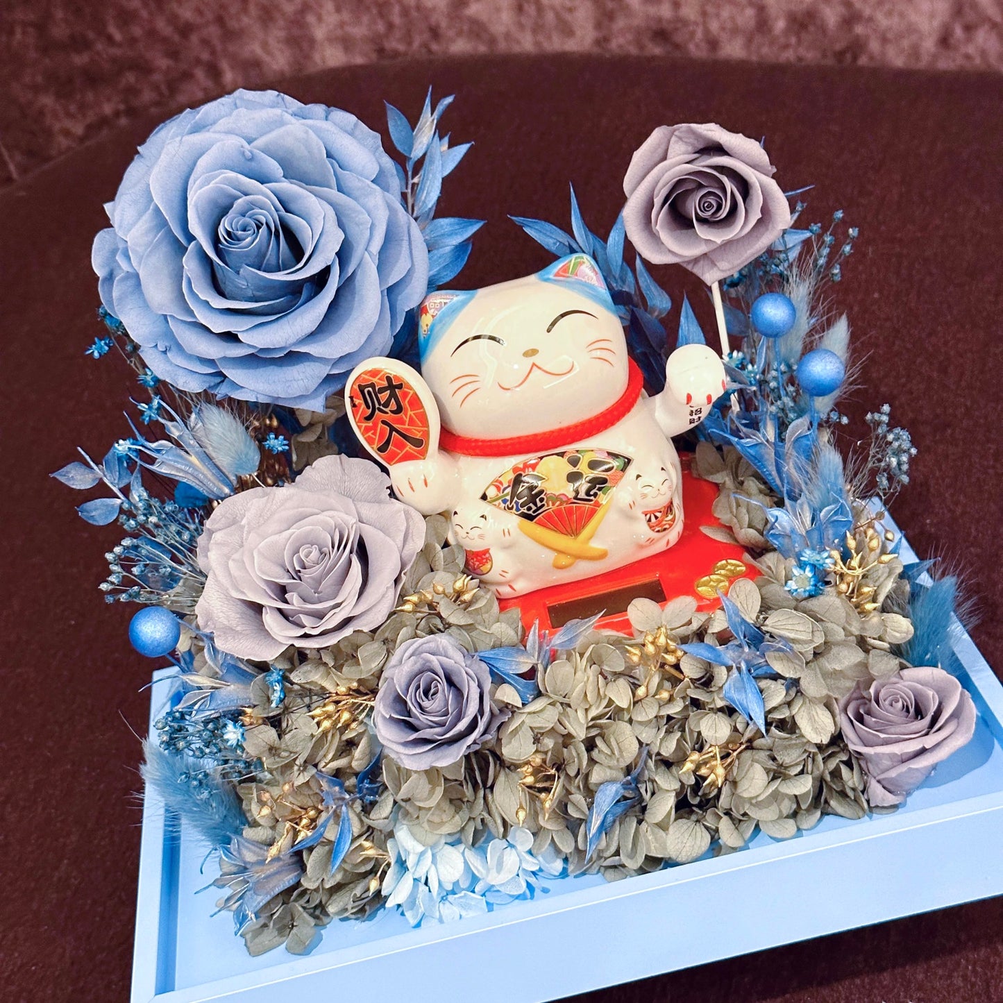 Preserved flower lucky cat and preserved flower garden opening housewarming gift rose lucky ornaments