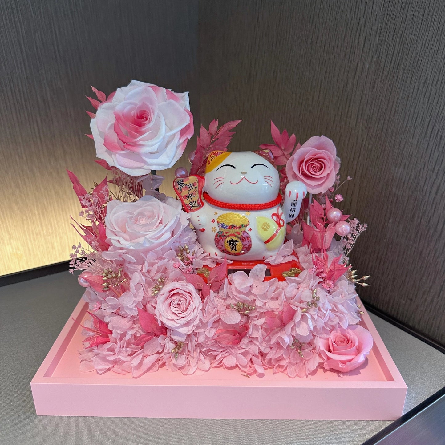 Preserved flower lucky cat and preserved flower garden opening housewarming gift rose lucky ornaments
