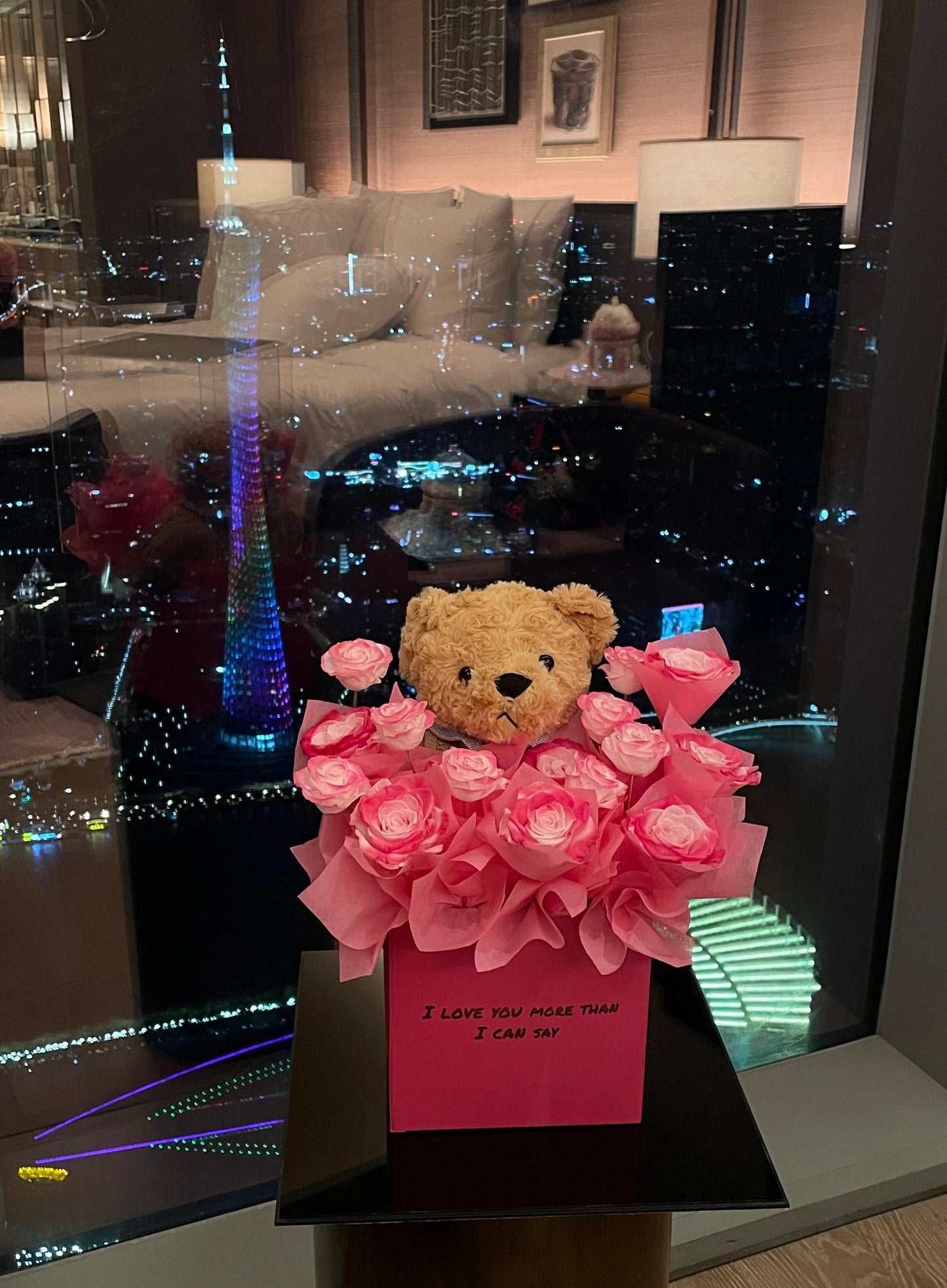 KIARA trendy flower factory Chinese Valentine's Day gift preserved flower rose teddy bear garden ornaments gift for girlfriend