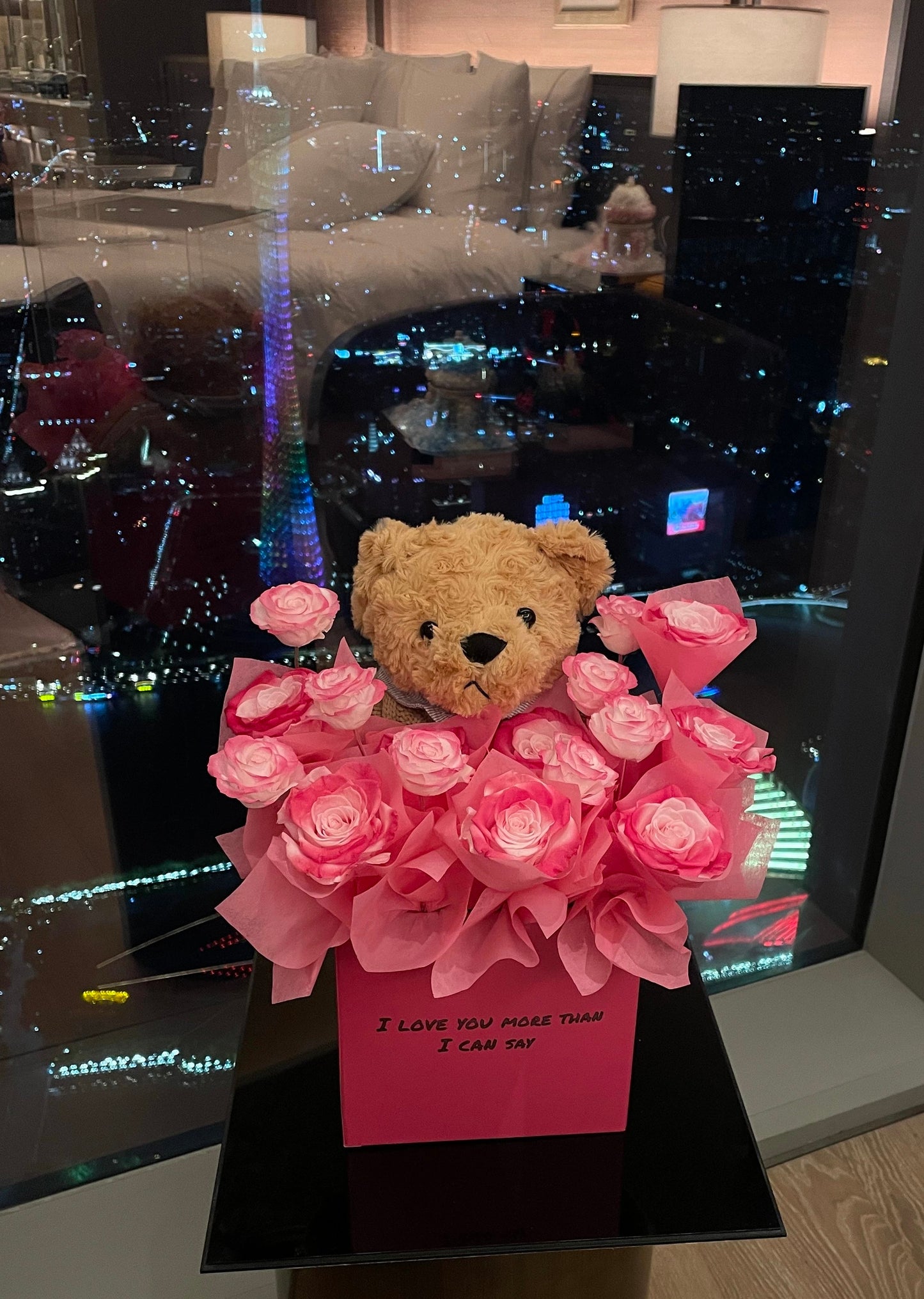 KIARA trendy flower factory Chinese Valentine's Day gift preserved flower rose teddy bear garden ornaments gift for girlfriend