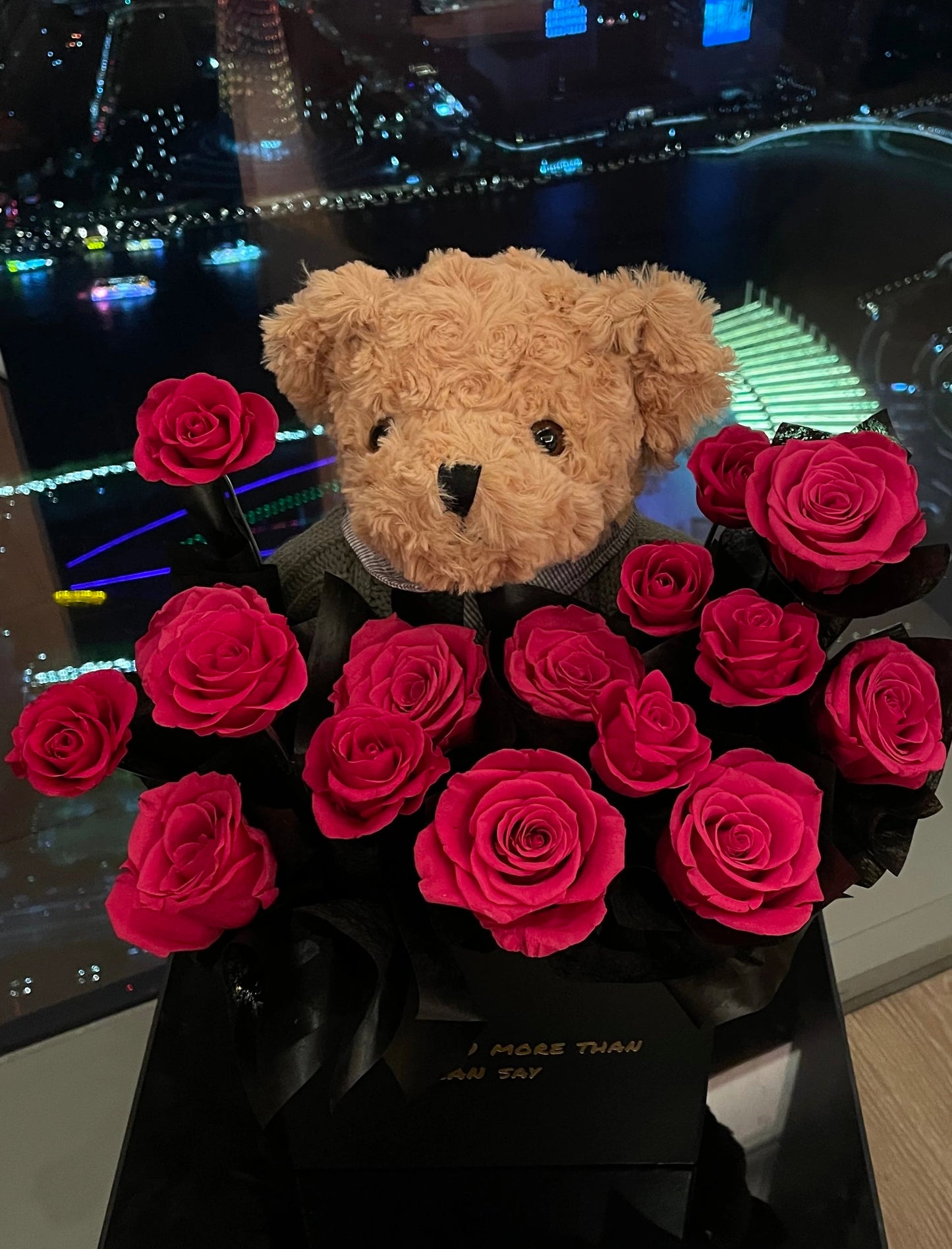 KIARA trendy flower factory Chinese Valentine's Day gift preserved flower rose teddy bear garden ornaments gift for girlfriend
