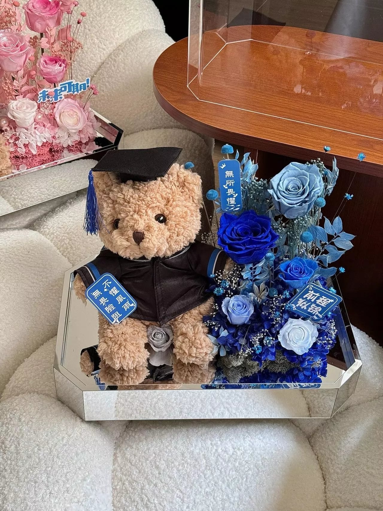 Large Teddy Bear and Preserved Rose Combination Graduation Season Flower Doll Gift Birthday Gift Bijie Gift