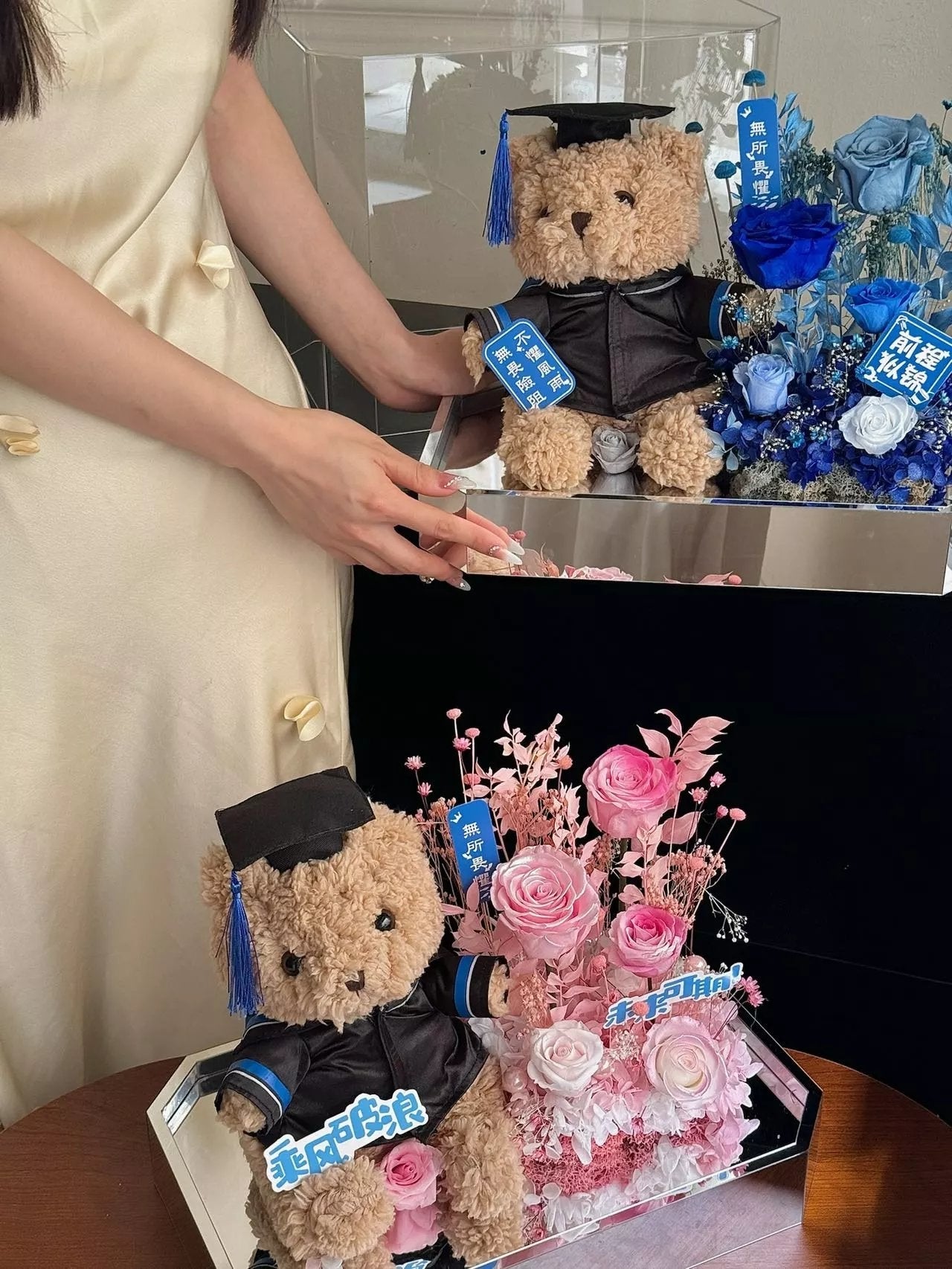 Large Teddy Bear and Preserved Rose Combination Graduation Season Flower Doll Gift Birthday Gift Bijie Gift