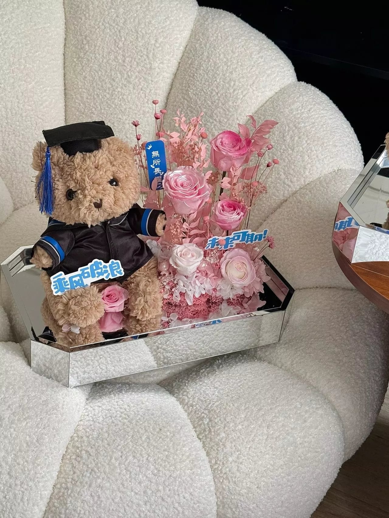Large Teddy Bear and Preserved Rose Combination Graduation Season Flower Doll Gift Birthday Gift Bijie Gift