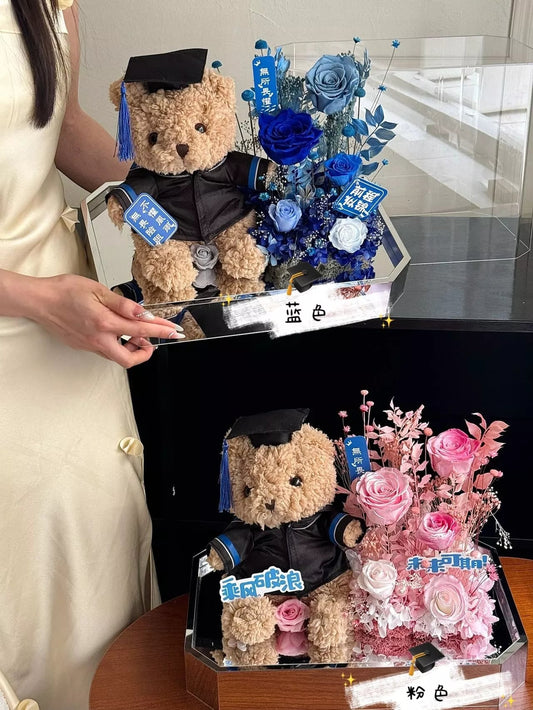 Large Teddy Bear and Preserved Rose Combination Graduation Season Flower Doll Gift Birthday Gift Bijie Gift