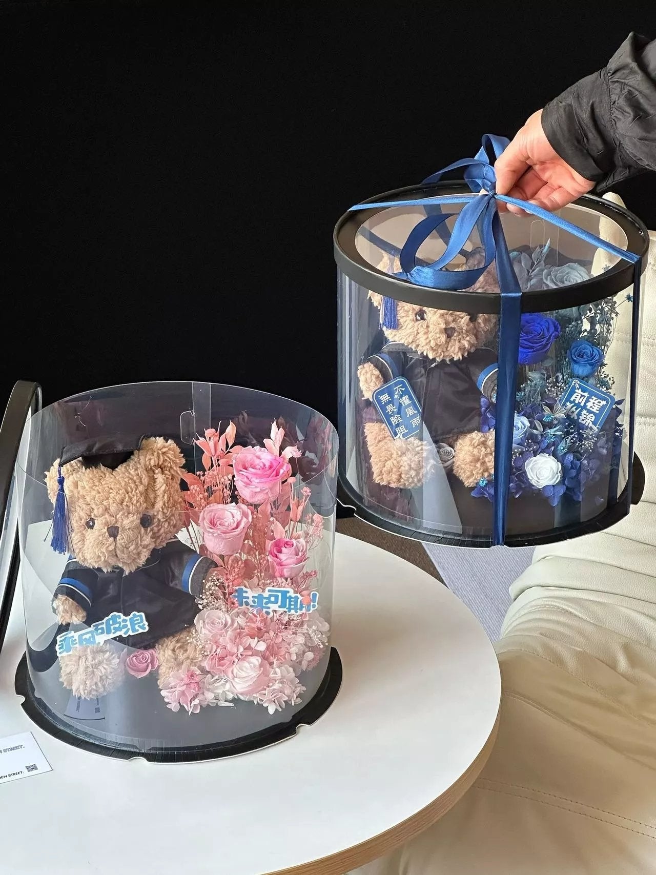 Teddy bear and eternal rose combination graduation season flower doll gift birthday gift Bijie gift