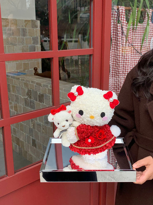 Cute Hello Kitty Doll with Preserved Bloom - Perpetual Floral Decoration, Great for Gifting to Family & Friends