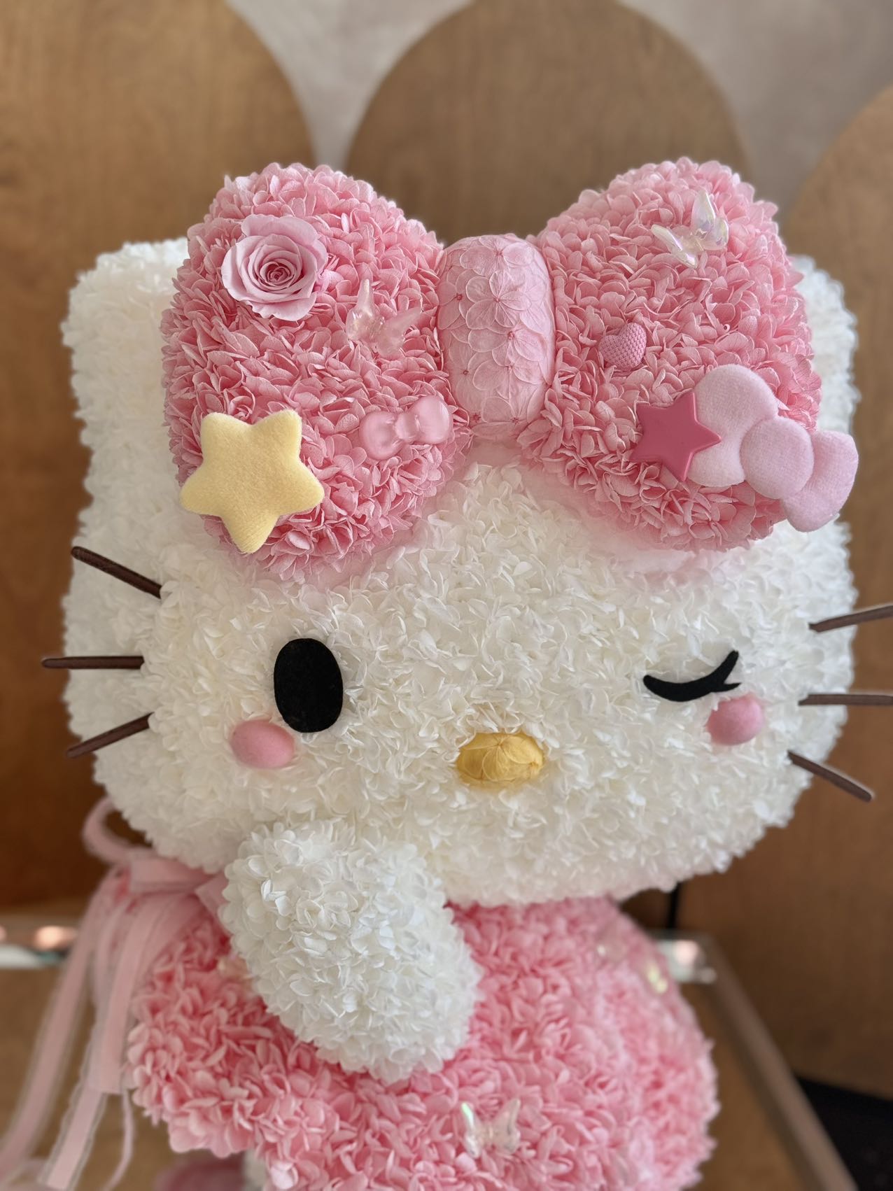  Hello Kitty Doll Crafted of Preserved Flowers - Cute Perpetual Floral Plush, Great for Room & Shelf Deco