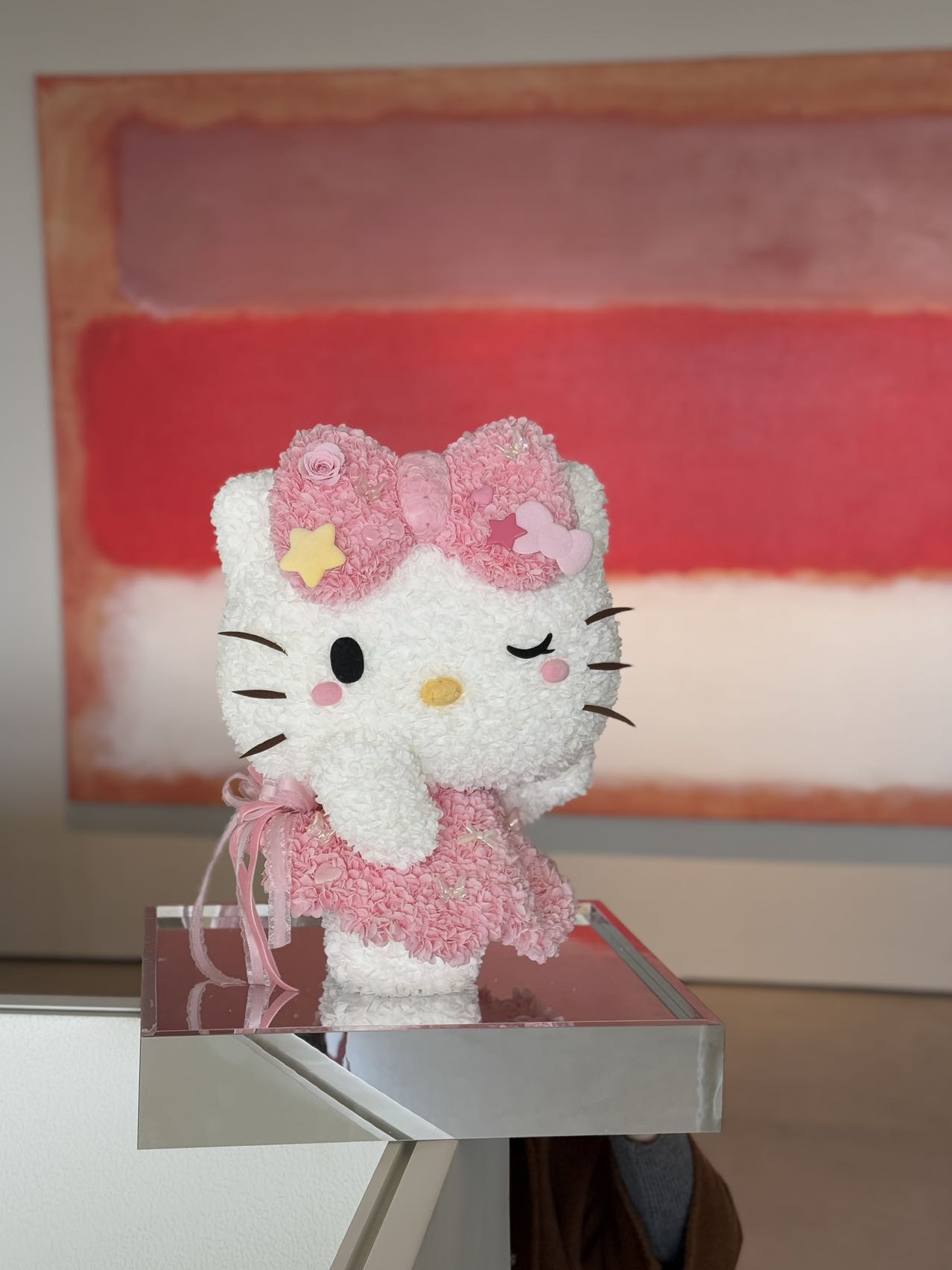  Hello Kitty Doll Crafted of Preserved Flowers - Cute Perpetual Floral Plush, Great for Room & Shelf Deco