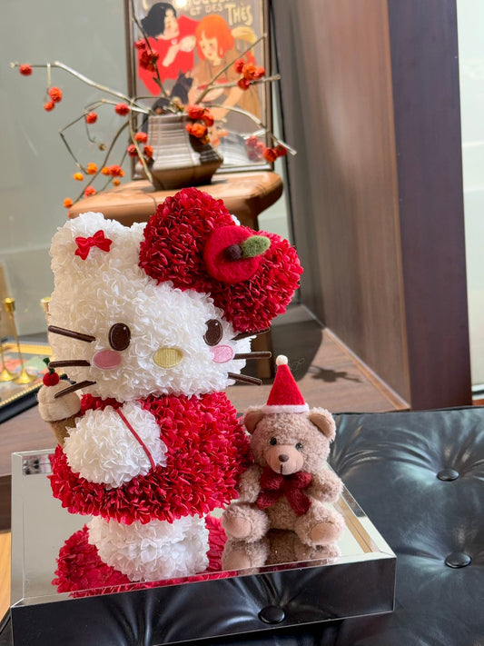 Cute Hello Kitty Doll with Preserved Bloom - Perpetual Floral Decoration, Great for Gifting to Family & Friends