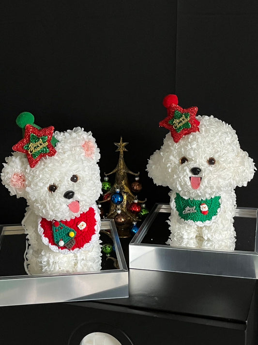 Christmas dog doll immortal flower gift real flower luxury birthday gift proposal anniversary gift for children gift