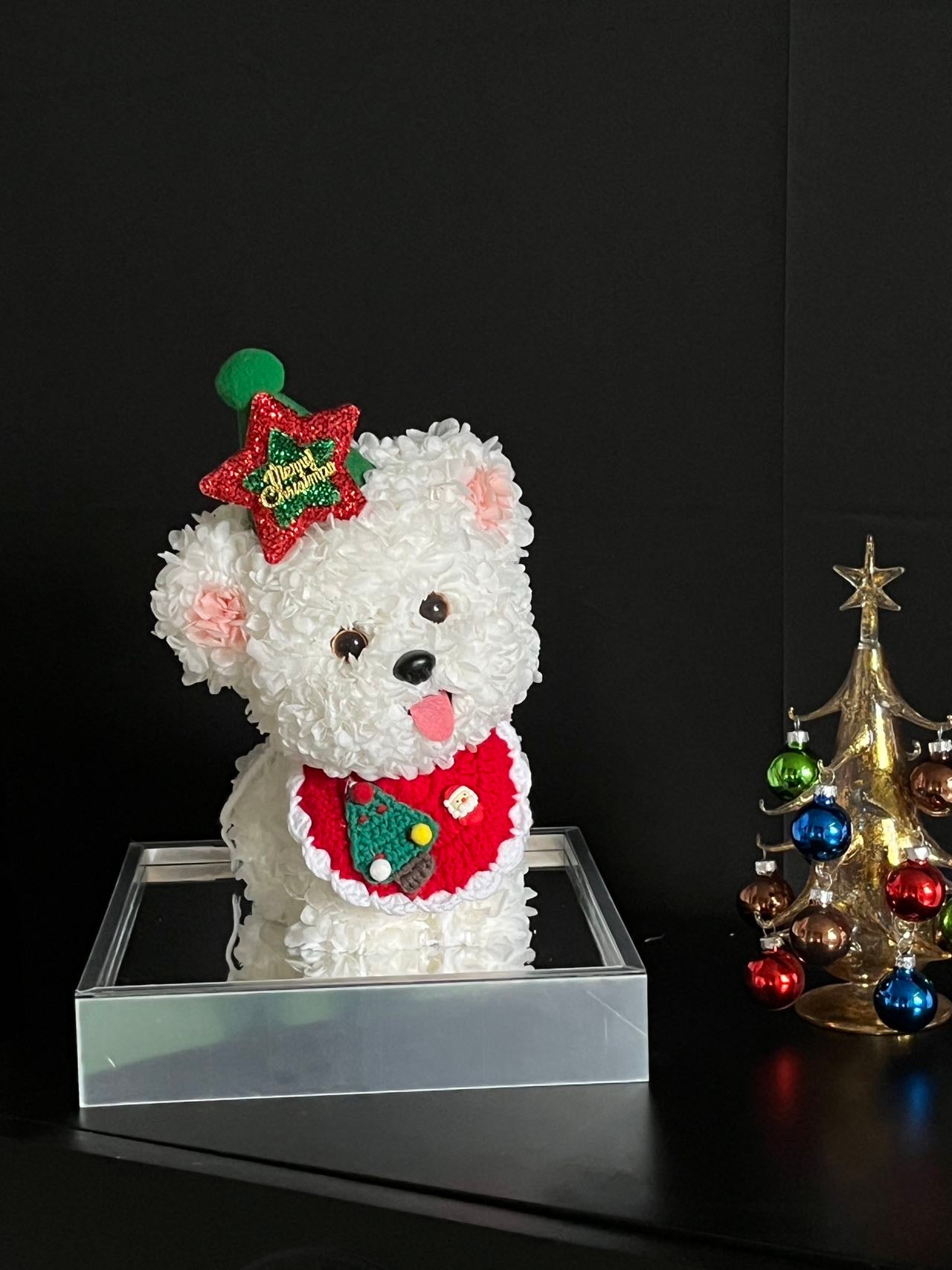 Christmas dog doll immortal flower gift real flower luxury birthday gift proposal anniversary gift for children gift