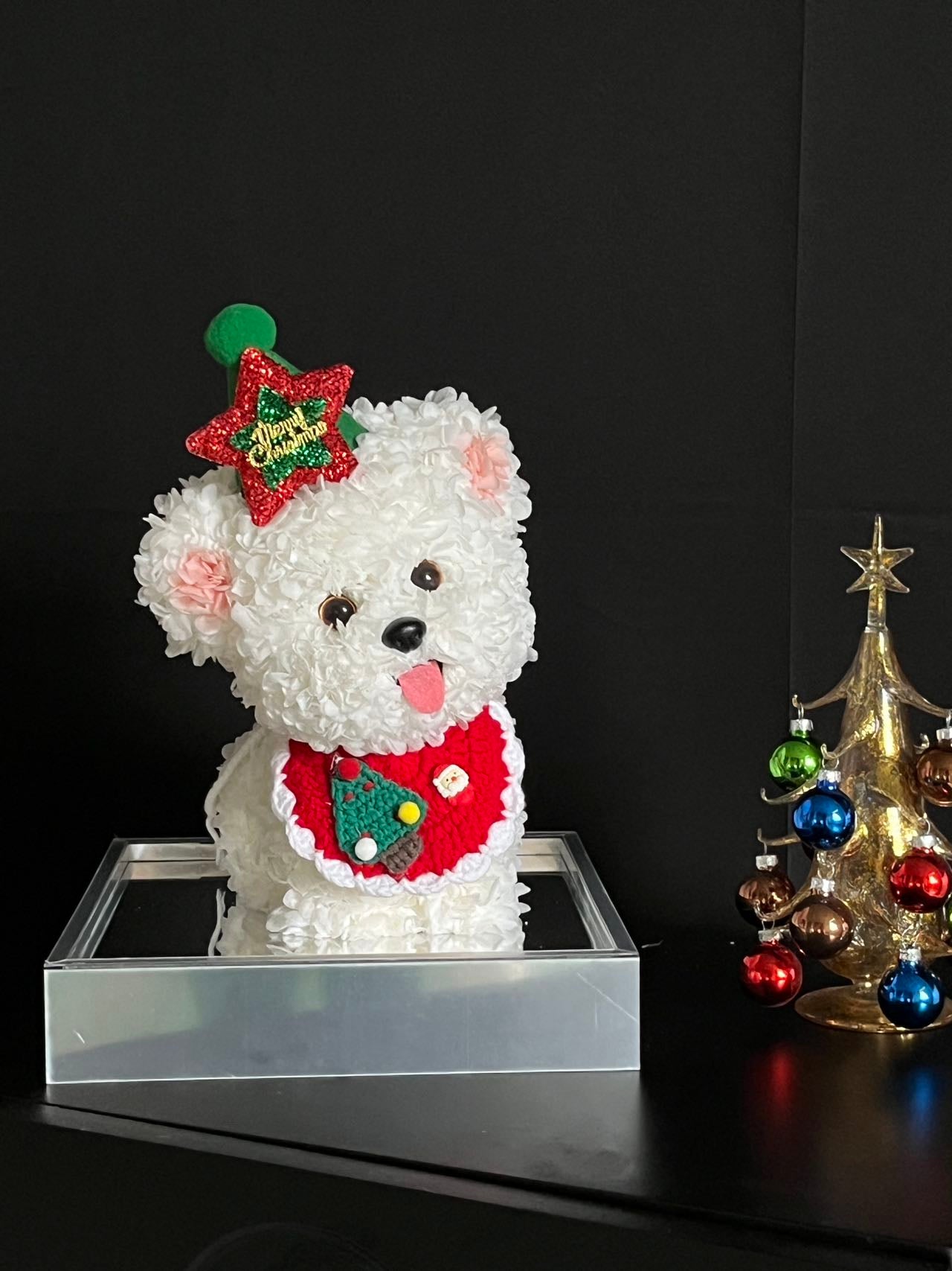 Christmas dog doll immortal flower gift real flower luxury birthday gift proposal anniversary gift for children gift