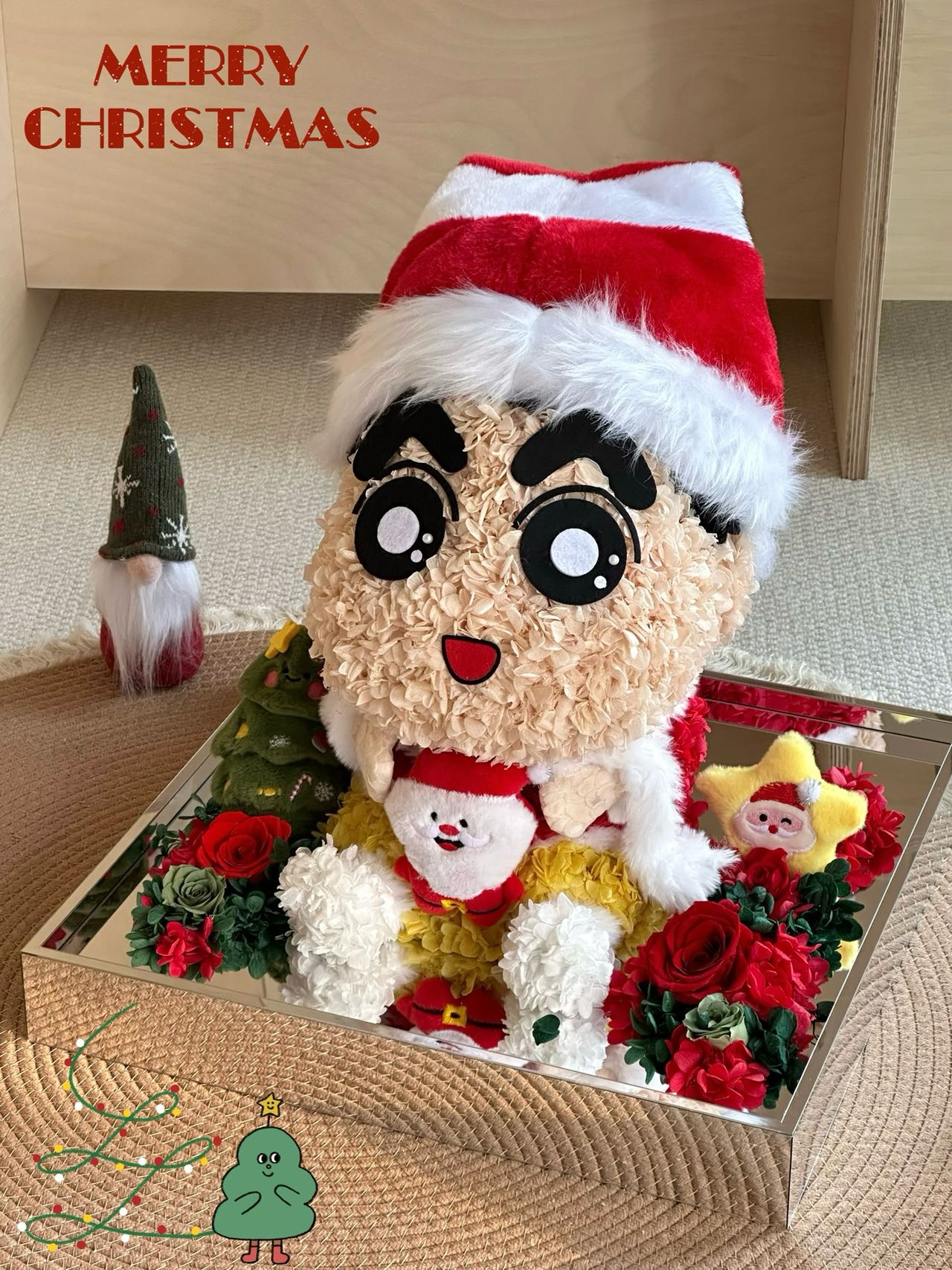 Christmas Crayon Shin-chan doll preserved flower doll hydrangea gift New Year gift acrylic flower gift