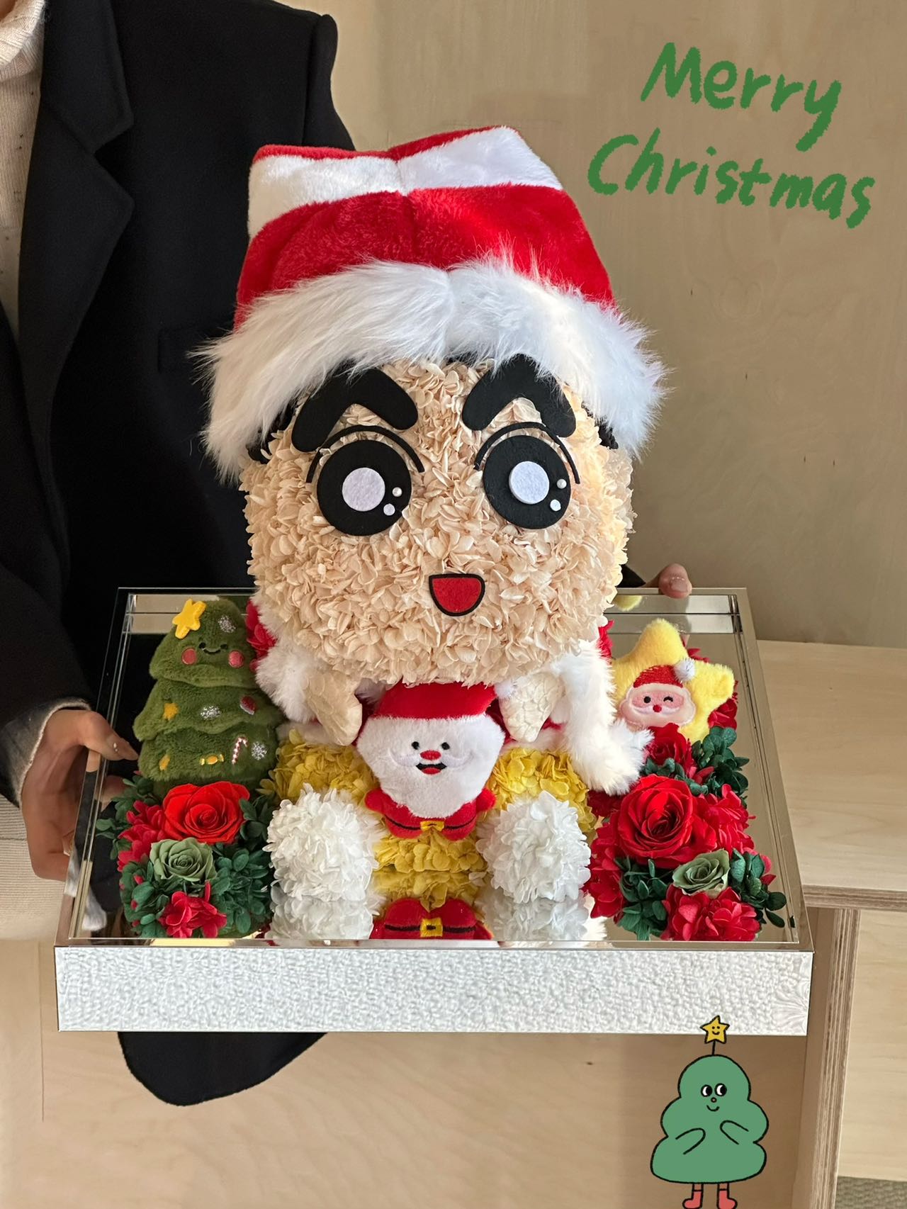Christmas Crayon Shin-chan doll preserved flower doll hydrangea gift New Year gift acrylic flower gift