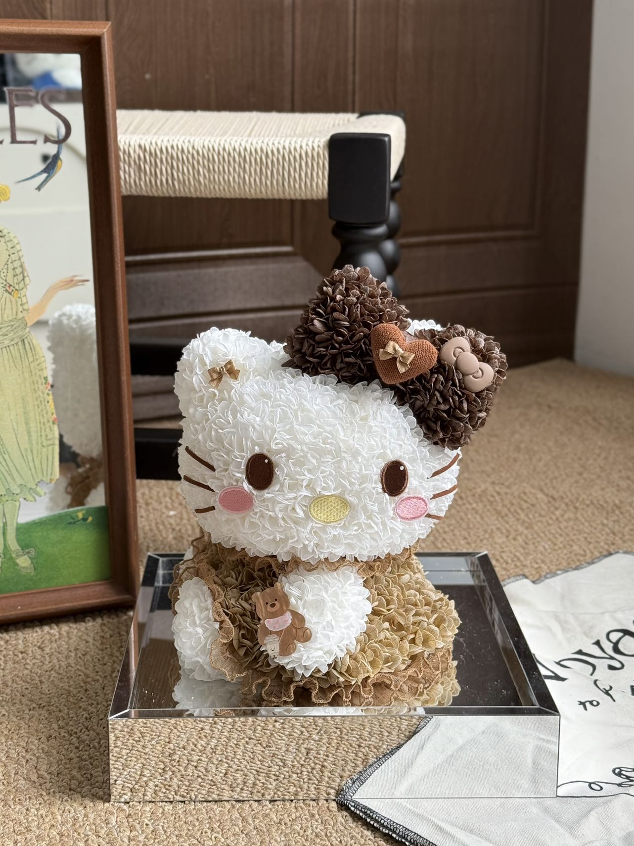 Adorable Preserved Flower Hello Kitty Doll - Perpetual Bloom Plush, Great for Home & Office Decoration