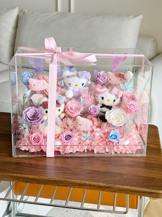 Eternal Romance Hello Kitty Garden Acrylic Gift Box Preserved Roses Valentine's Day Gift for Girlfriend