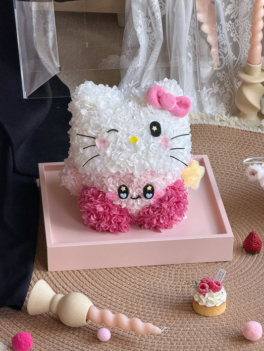 Hello Kitty Doll Made with Preserved Flowers - Long-Lasting Floral Toy, Ideal for Birthday & Holiday Gifts