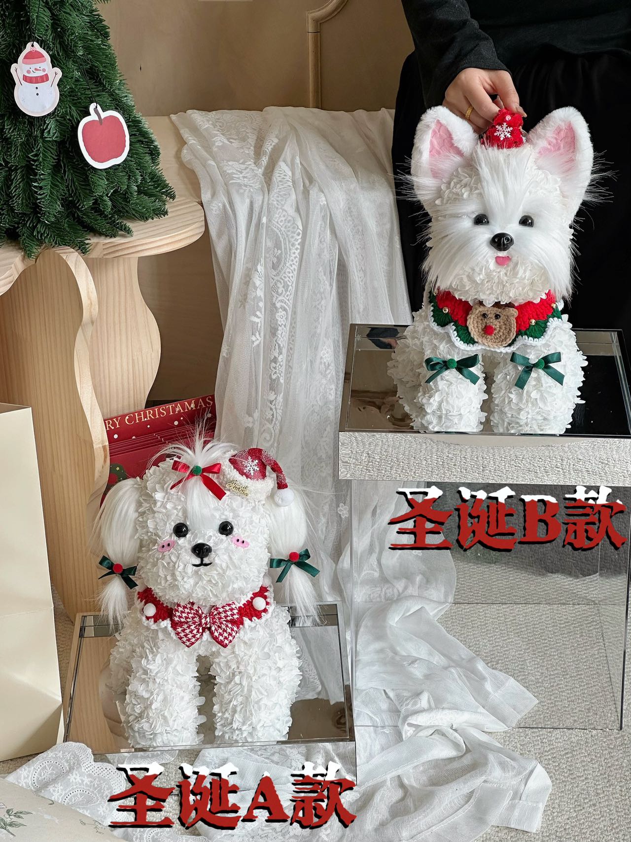 Cute puppy preserved flower doll gift high-end luxury acrylic gift box for daughter and child gift