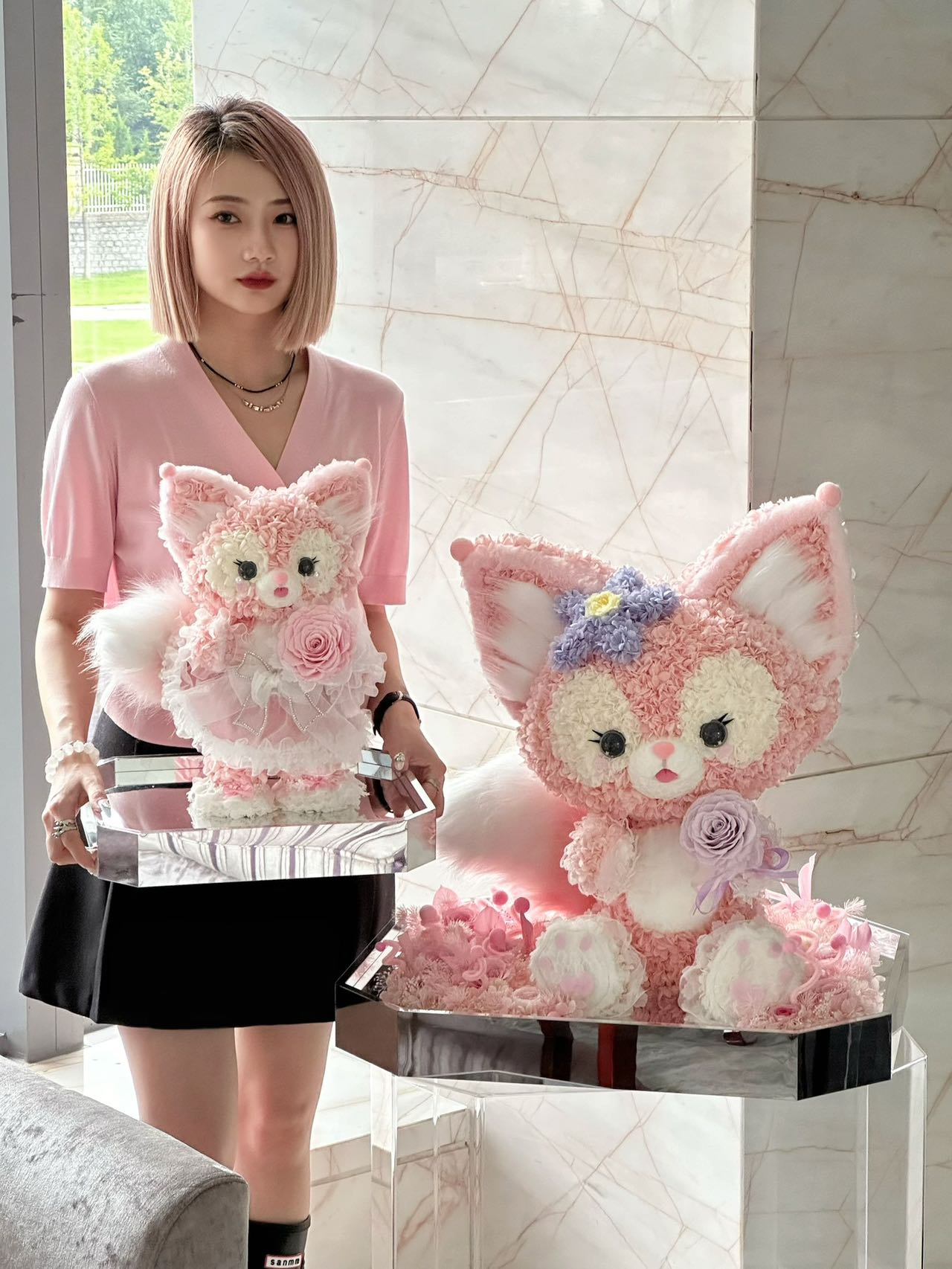 Real Preserved Flower Linabell Doll, Handmade Floral Plush Animal, Long-Lasting Cute Toy, Great Gift for Kids & Cartoon Fans Worldwide