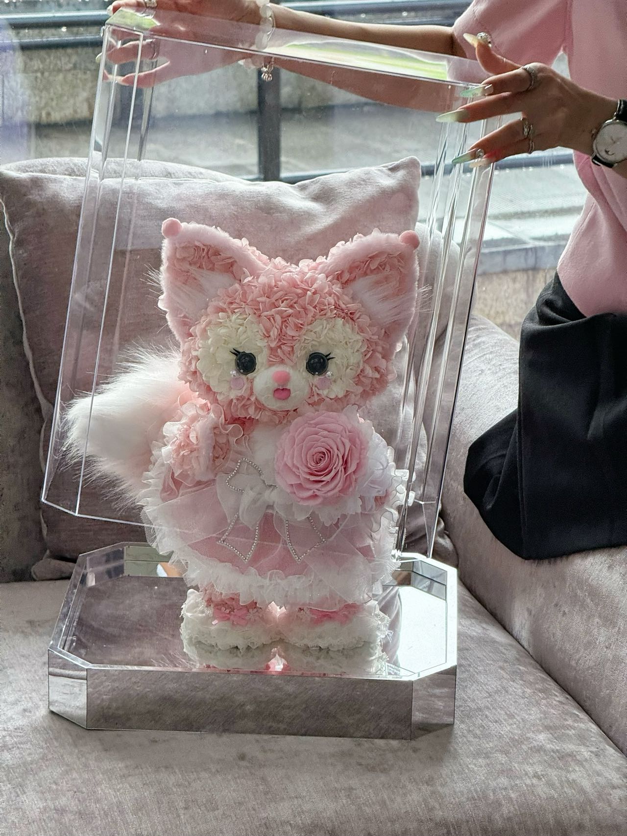 Real Preserved Flower Linabell Doll, Handmade Floral Plush Animal, Long-Lasting Cute Toy, Great Gift for Kids & Cartoon Fans Worldwide