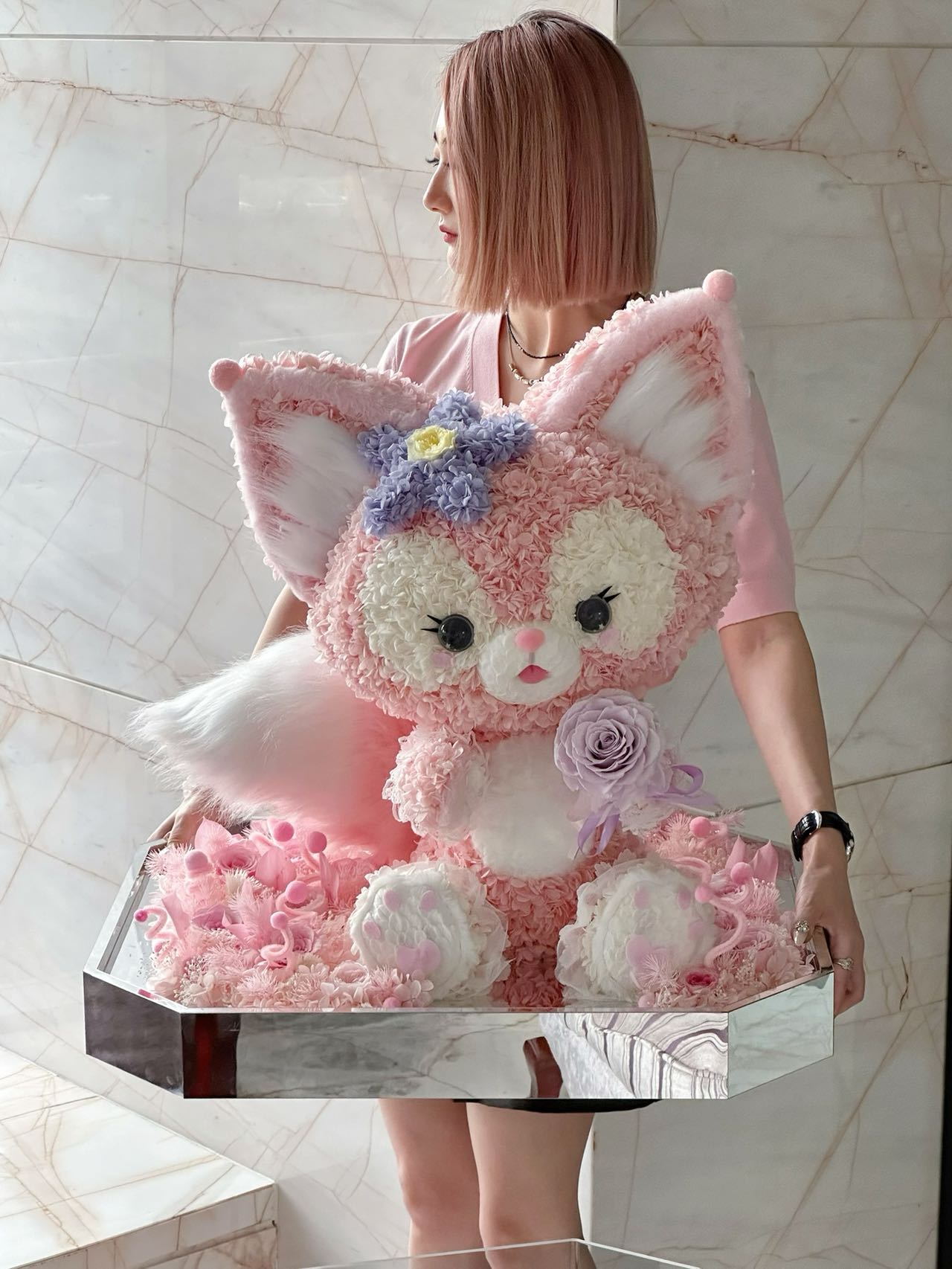  Preserved Flower Stuffed Linabell Doll, Lifelike Cartoon Plush, No Fading Floral Toy, Ideal Souvenir & Home Decoration for Linabell Lovers