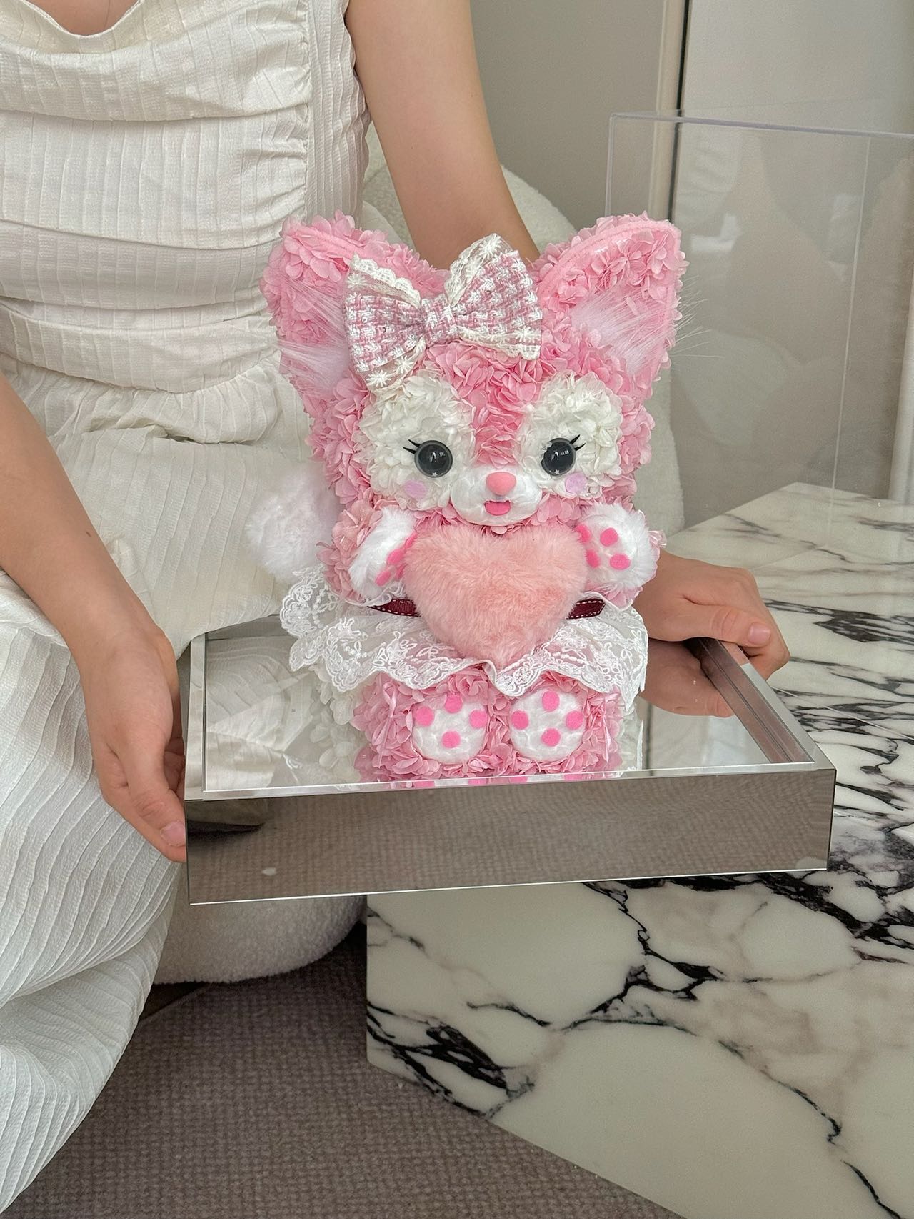 Preserved Flower Linabell Doll, Handmade Stuffed Animal, Long-Lasting Floral Decoration, Perfect Gift for Girls & Fans