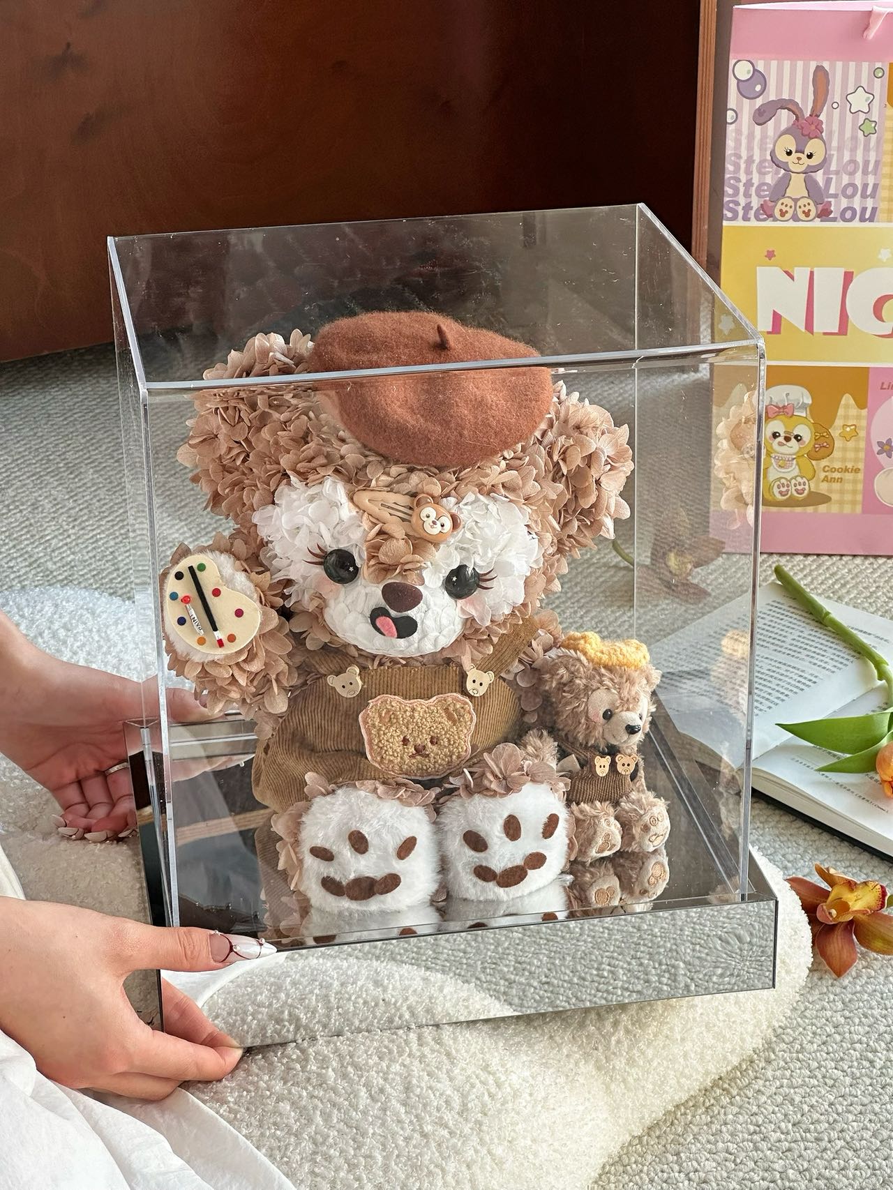 ShirleyMay + Duffy Bear preserved flower gift real flower immortal flower luxury birthday gift Valentine's Day gift high-end light luxury acrylic for girlfriend