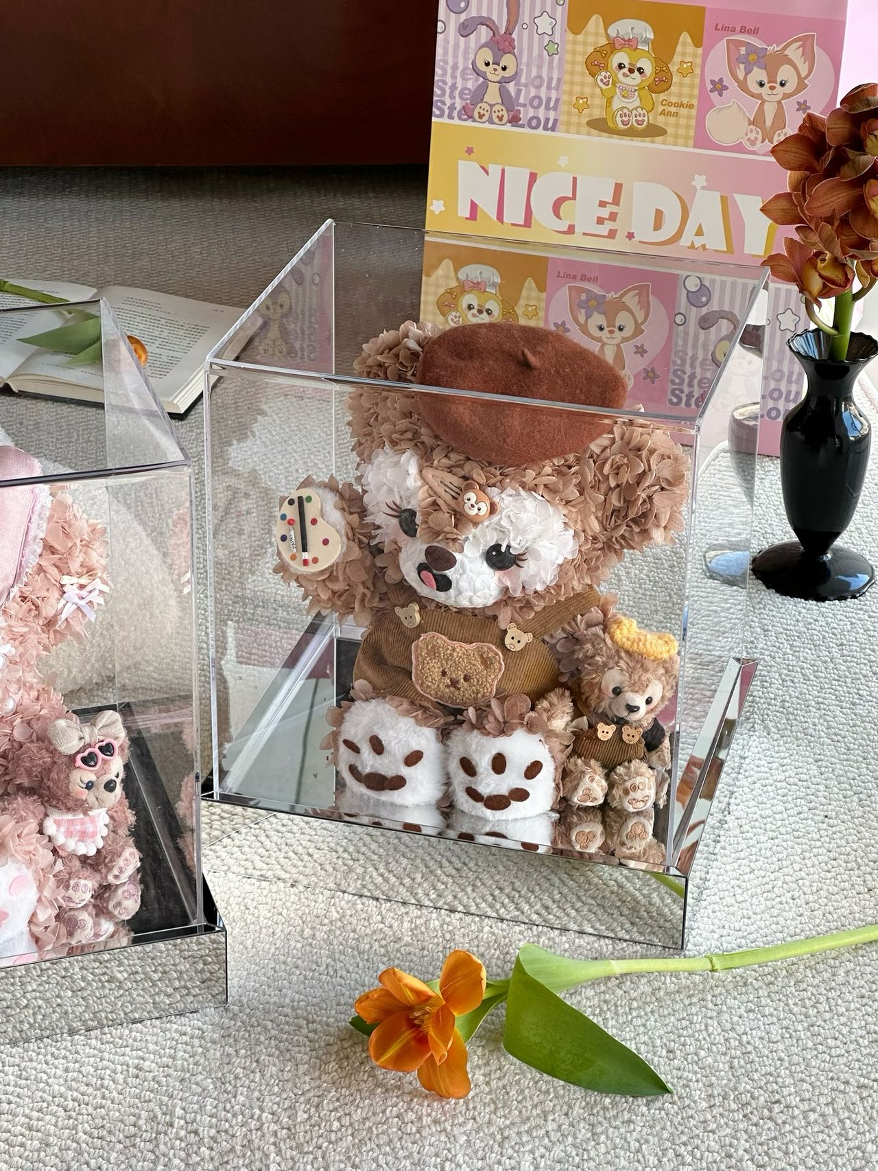 ShirleyMay + Duffy Bear preserved flower gift real flower immortal flower luxury birthday gift Valentine's Day gift high-end light luxury acrylic for girlfriend
