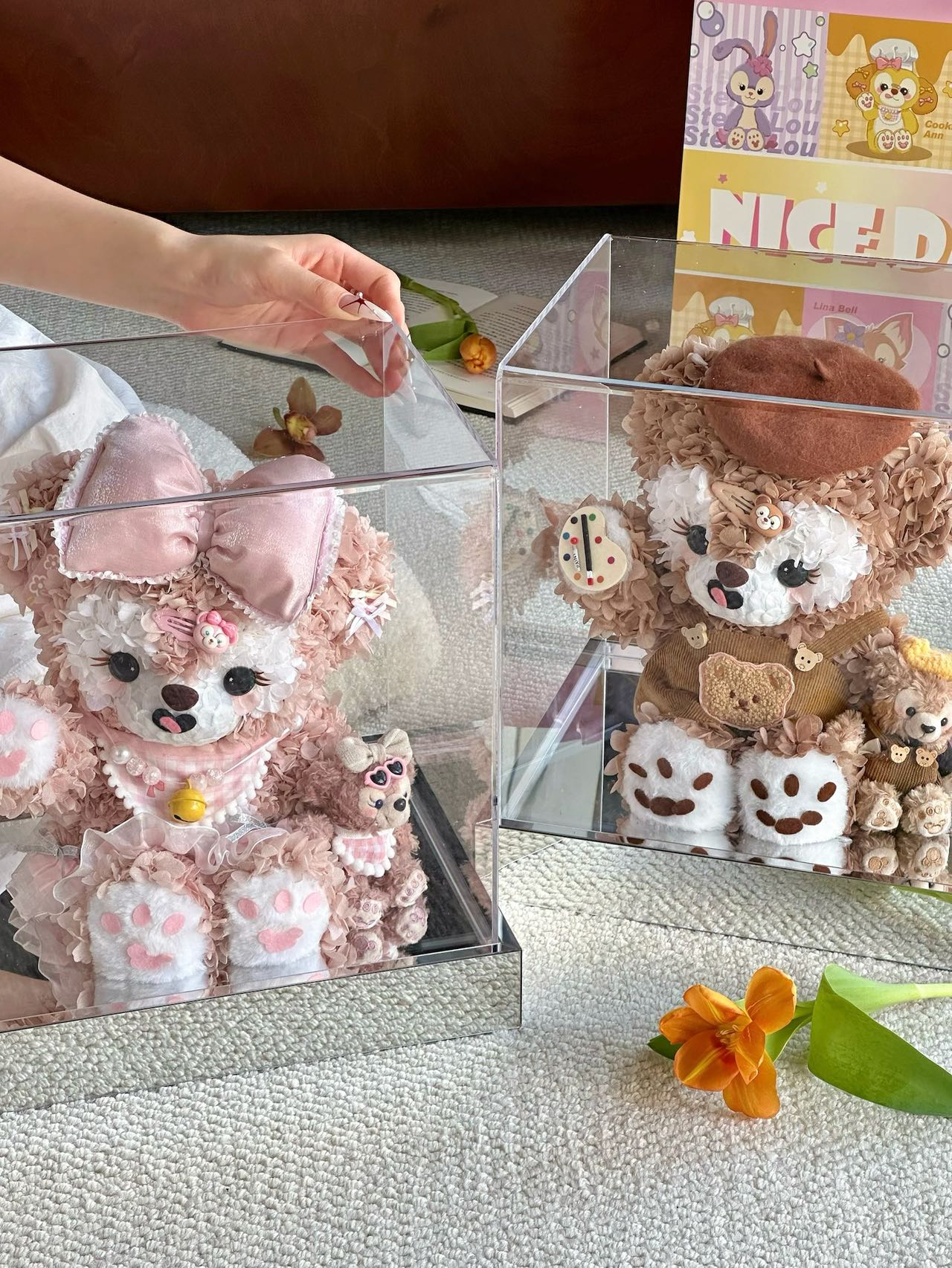 ShirleyMay + Duffy Bear preserved flower gift real flower immortal flower luxury birthday gift Valentine's Day gift high-end light luxury acrylic for girlfriend