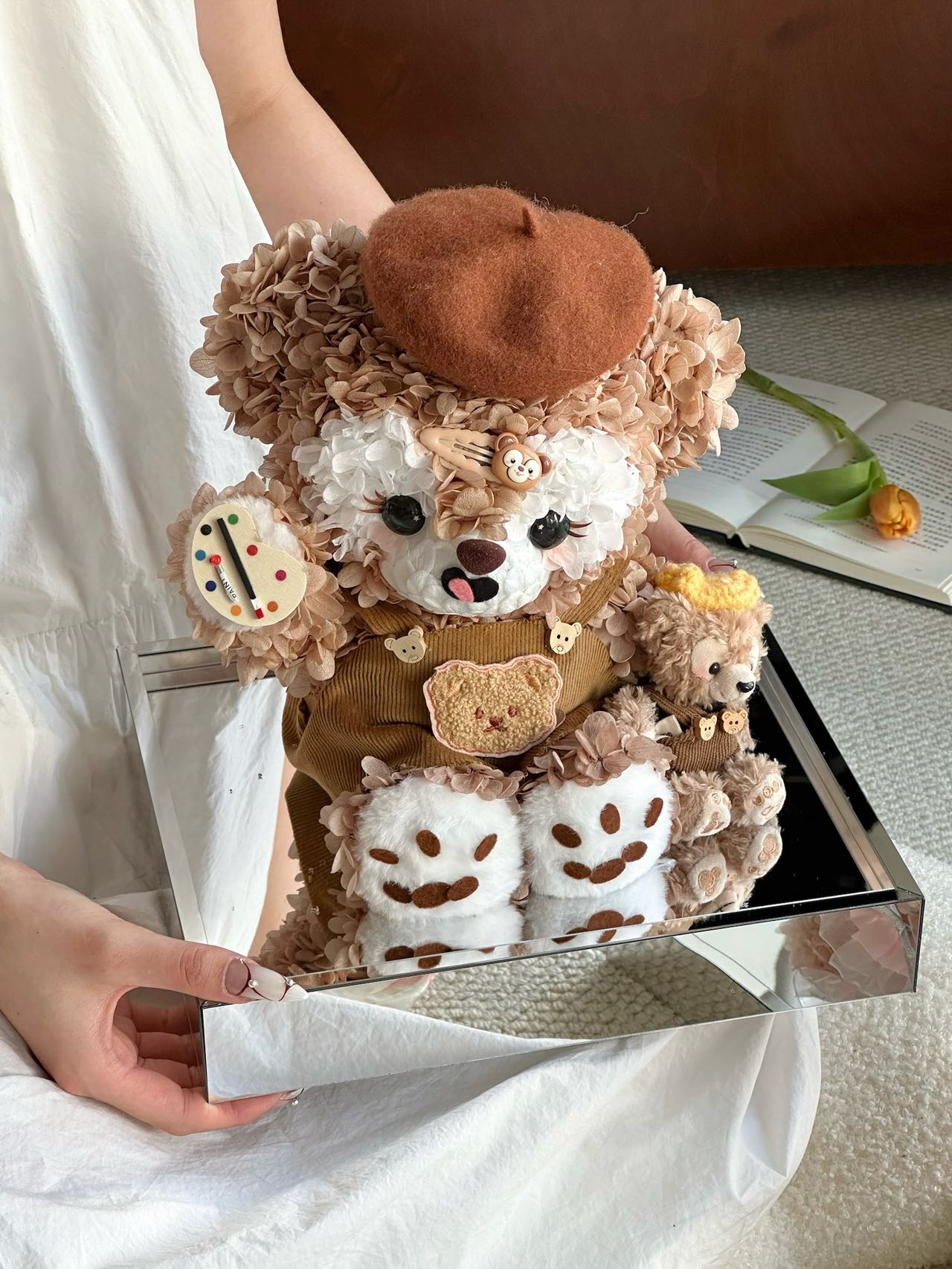 ShirleyMay + Duffy Bear preserved flower gift real flower immortal flower luxury birthday gift Valentine's Day gift high-end light luxury acrylic for girlfriend