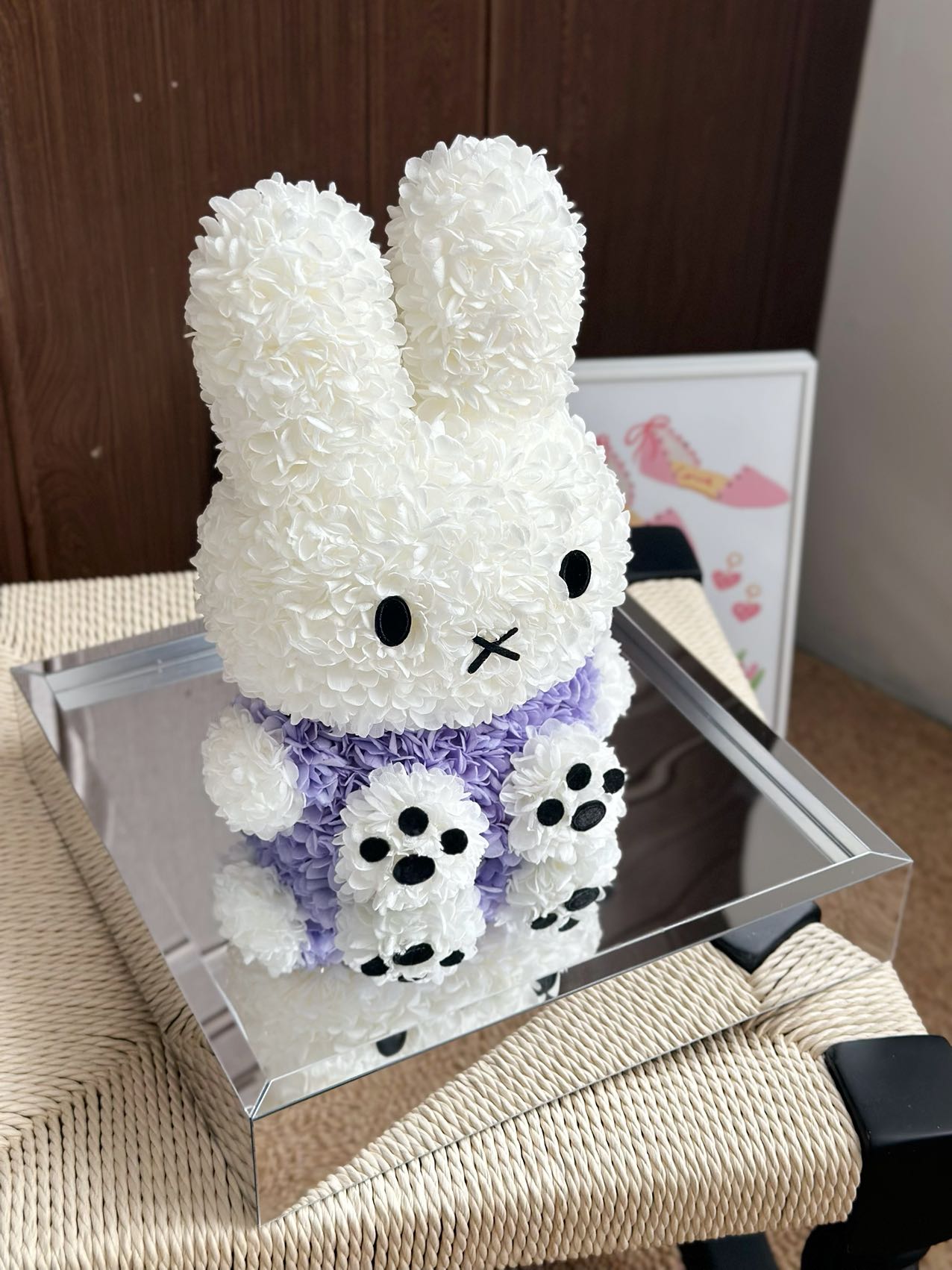 Preserved Flower Bunny Doll Preserved Flower Gift Premium Gift Box for Girlfriends or Children