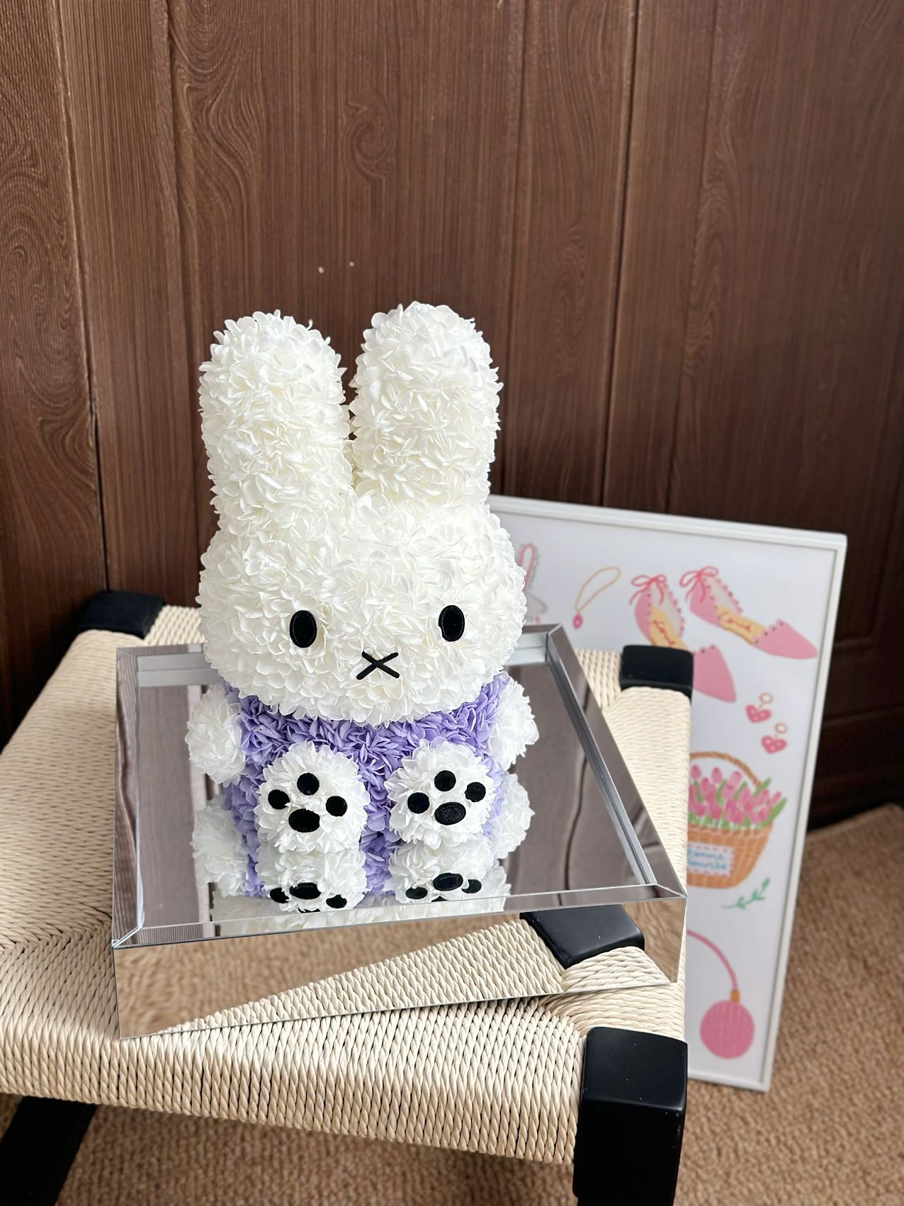 Preserved Flower Bunny Doll Preserved Flower Gift Premium Gift Box for Girlfriends or Children