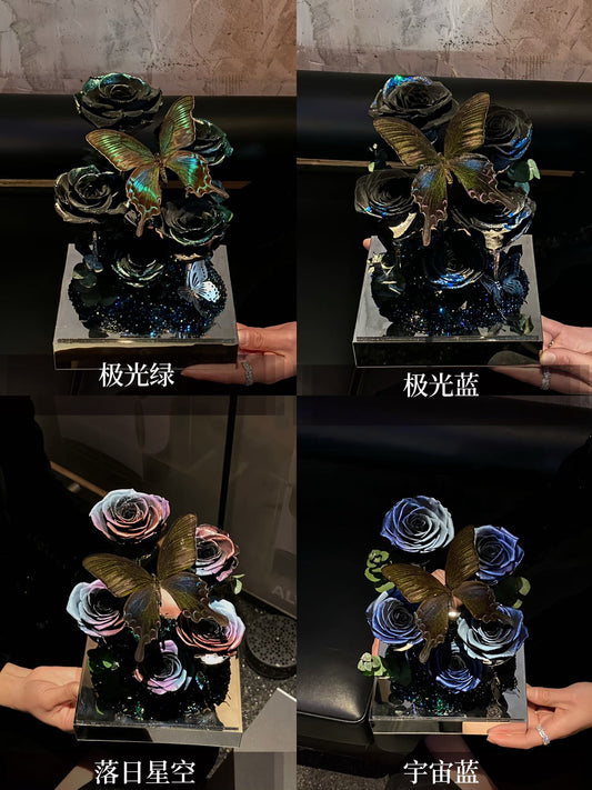Preserved Rose and Real Butterfly Specimen Acrylic Gift Box Permanent Ornament Valentine's Day Gift