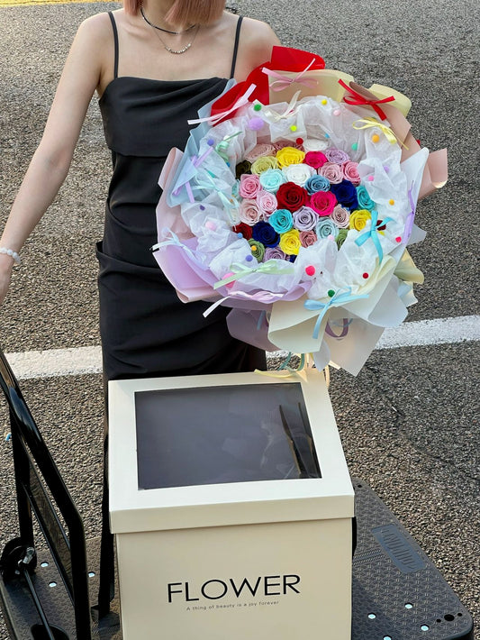 Preserved Flower Dopamine Rose Bouquet Colorful Rose Bouquet for Girlfriend's Birthday Gift