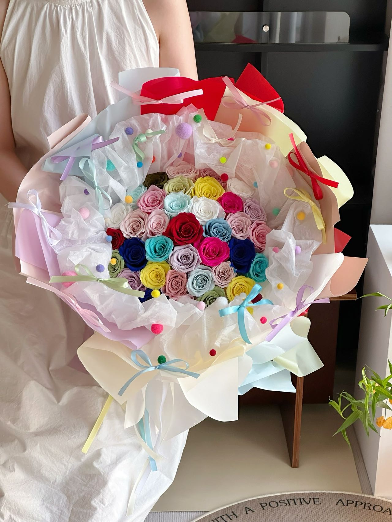 Preserved Flower Dopamine Rose Bouquet Colorful Rose Bouquet for Girlfriend's Birthday Gift