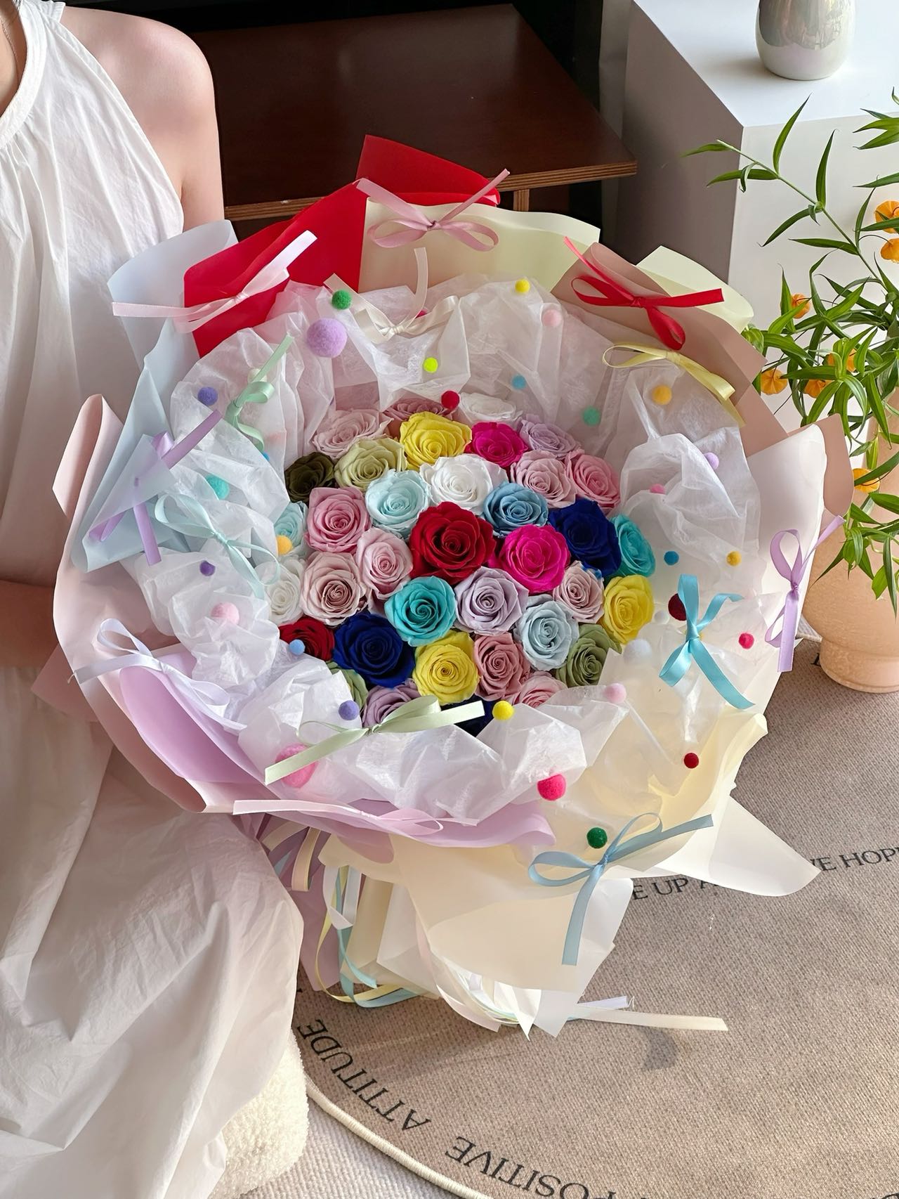 Preserved Flower Dopamine Rose Bouquet Colorful Rose Bouquet for Girlfriend's Birthday Gift