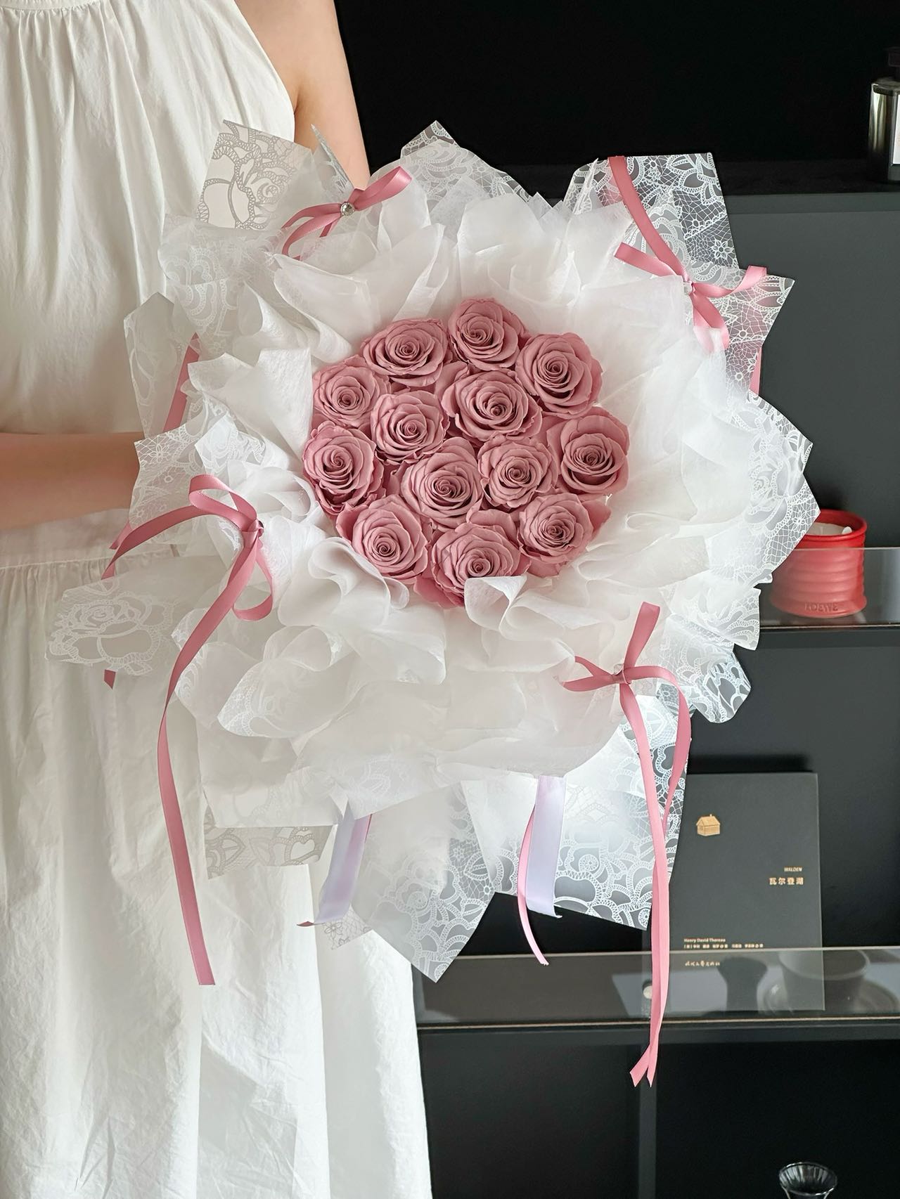 Valentine's Day preserved flower bouquet (13 roses) for your girlfriend, wife, or lover.