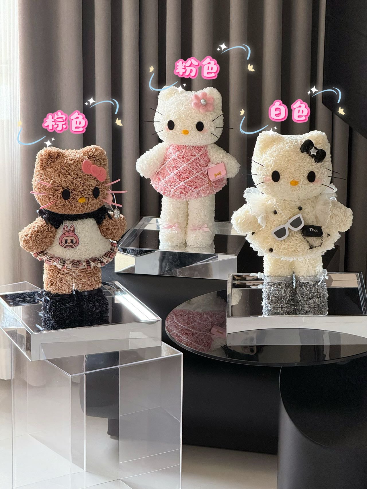 Preserved Flower Hello Kitty Doll - Cute Perpetual Bloom Plush Toy for Gift & Decoration