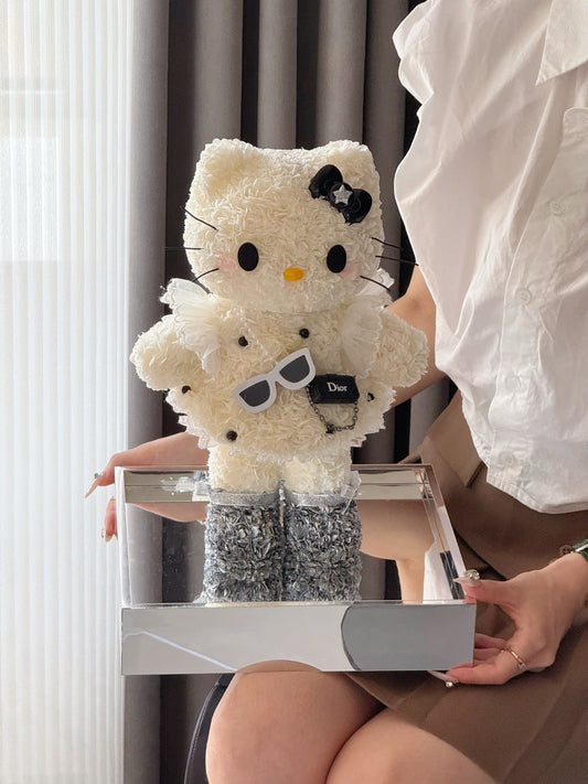 Preserved Flower Hello Kitty Doll - Cute Perpetual Bloom Plush Toy for Gift & Decoration