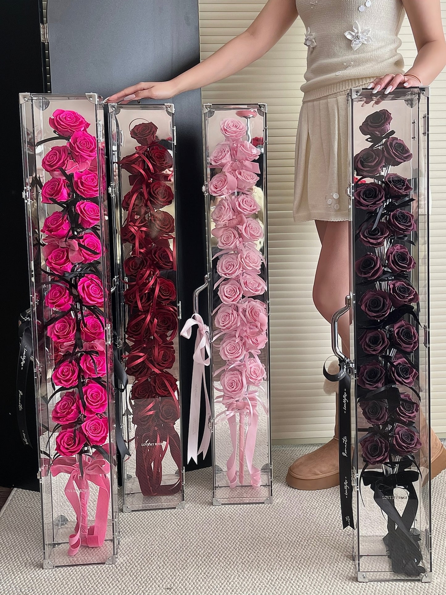 Acrylic gift box, everlasting rose gift box, candied haws bouquet, 19 large roses, pink Floyd red, plum jam